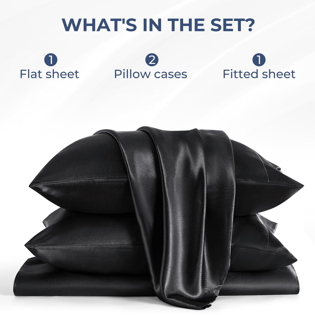 Set, Queen, Silky Bed s, 4 Pieces,Black - Image 4