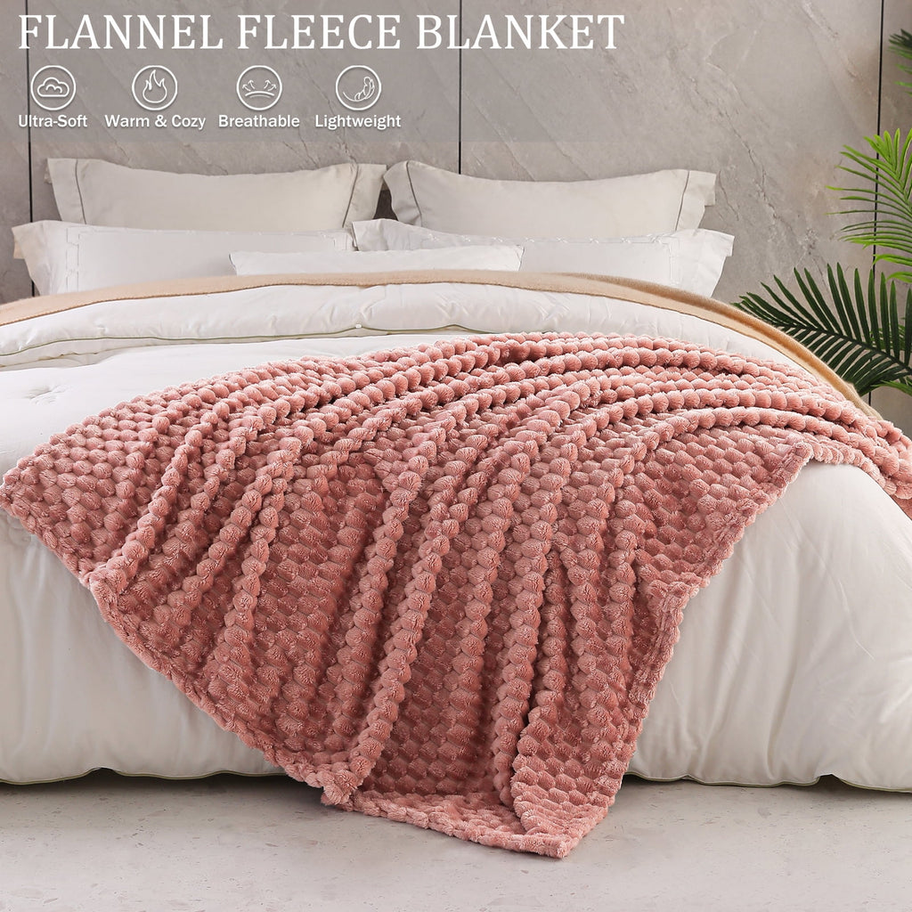 Large Soft Fleece Throw Blanket, 50"x70" Stylish Jacquard Throw Blanket for Couch, Cozy, Warm, Lightweight Dusty Pink... - Image 5
