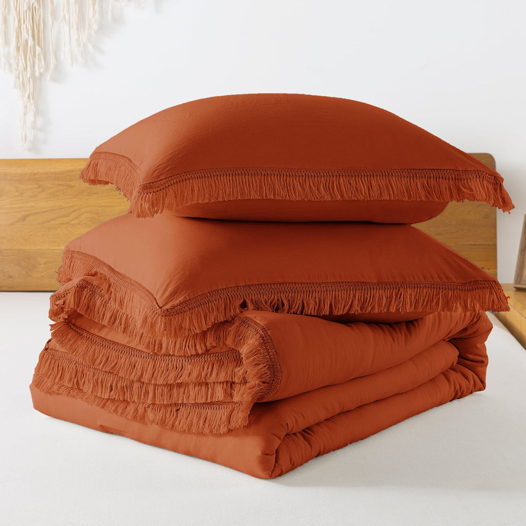 King Size Comforter Sets Burnt Orange, 3 Pieces Soft Fluffy Boho Bedding Comforter Sets for King Bed, All Season Terr... - Image 4