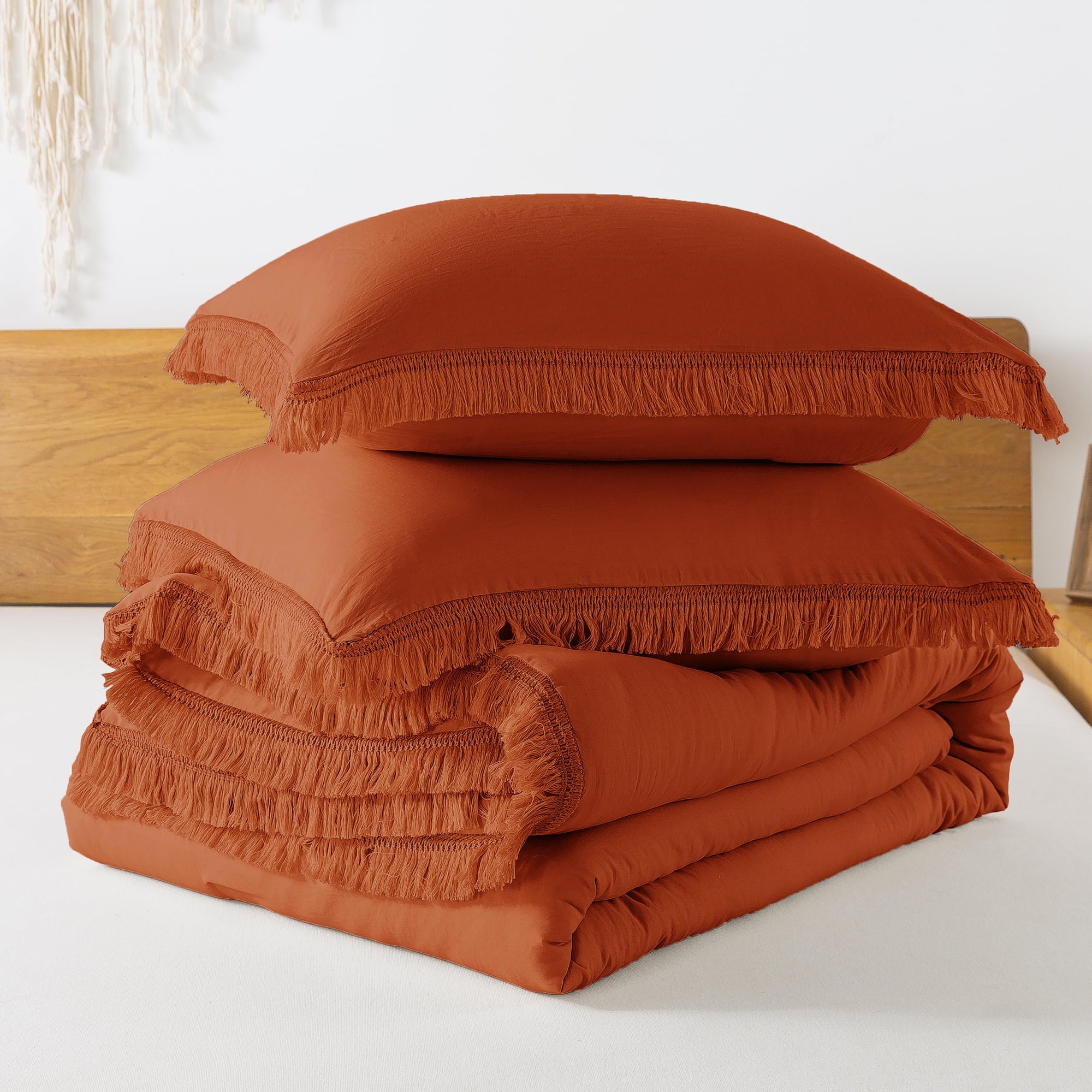 King Size Comforter Sets Burnt Orange, 3 Pieces Soft Fluffy Boho Bedding Comforter Sets for King Bed, All Season Terr... - Image 4