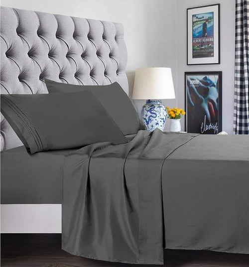 4 Pieces Bed Sheet set Flat,Fitted,Pillowcase , Queen Grey - Image 2