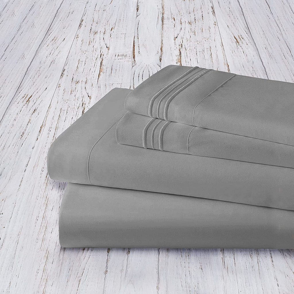 4 Pieces Bed Sheet set Flat,Fitted,Pillowcase , Queen Grey - Image 3
