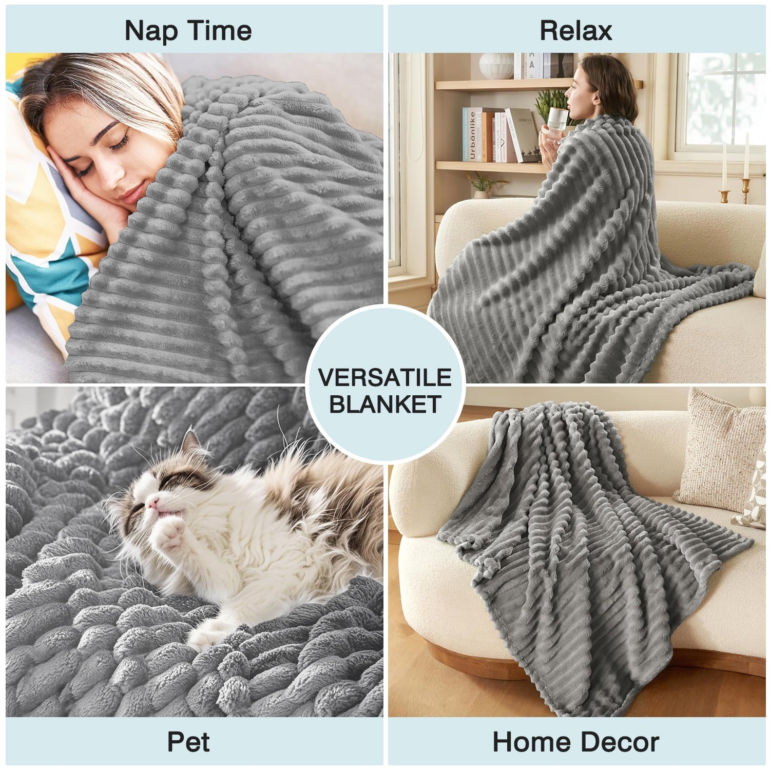 for Couch,Sofa,Bed, Super Soft Striped Gray Bed for Office Picnic Travel Bedroom, Warm Cozy Lightweight Home Decor fo... - Image 4