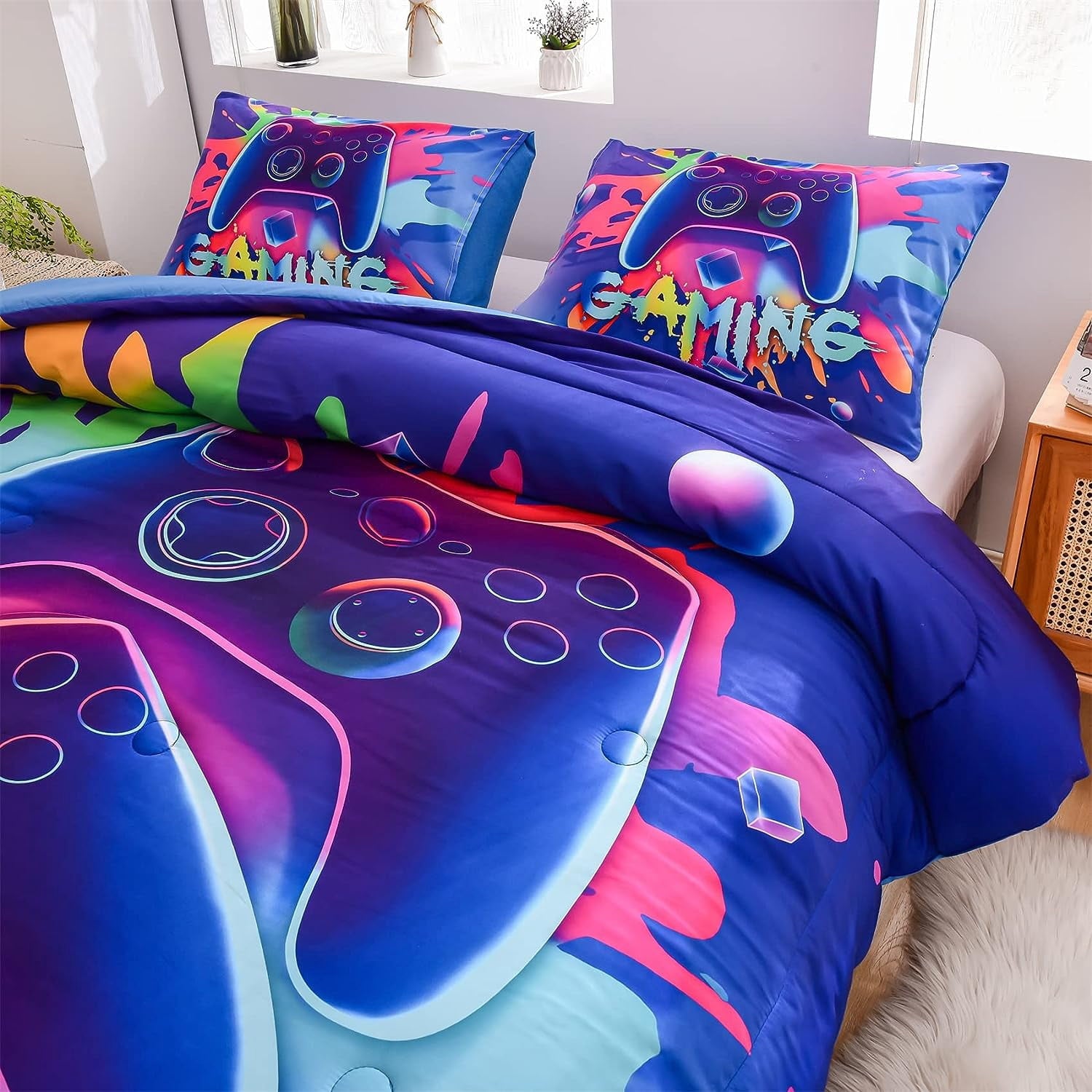 NTBED Purple Queen Gaming Comforter Sets for Boys Kids Bedding Sets Colorful Games Console Gamer Quilt Set - Image 6