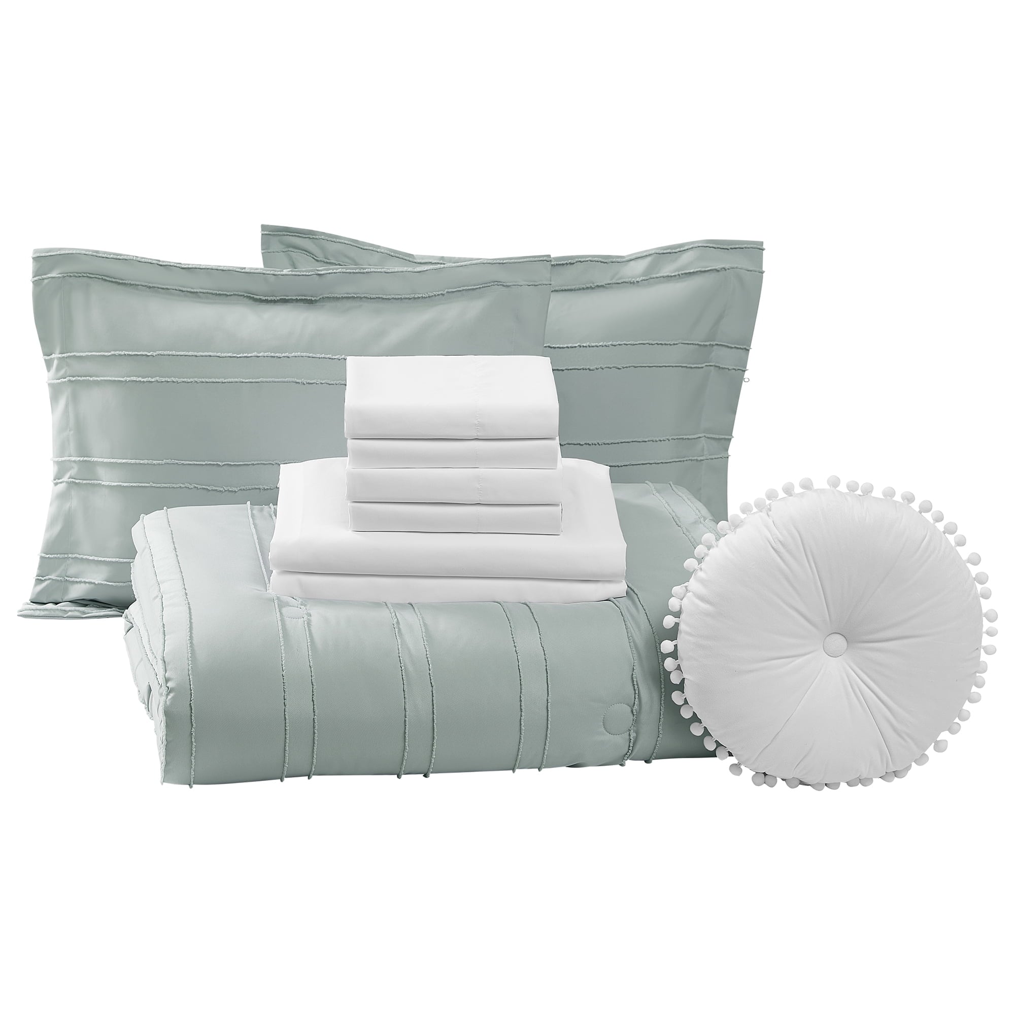 Mainstays Mint 10 Piece Bed in a Bag Comforter Set with Sheets, Queen - Image 4