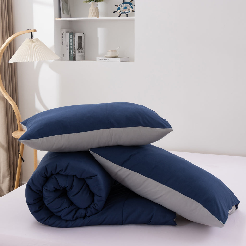 Queen Comforter Set All Season Reversible Bed Set with 2 Pillow Cases 3 Pieces Bedding Sets Down Alternative Blue/Gra... - Image 4