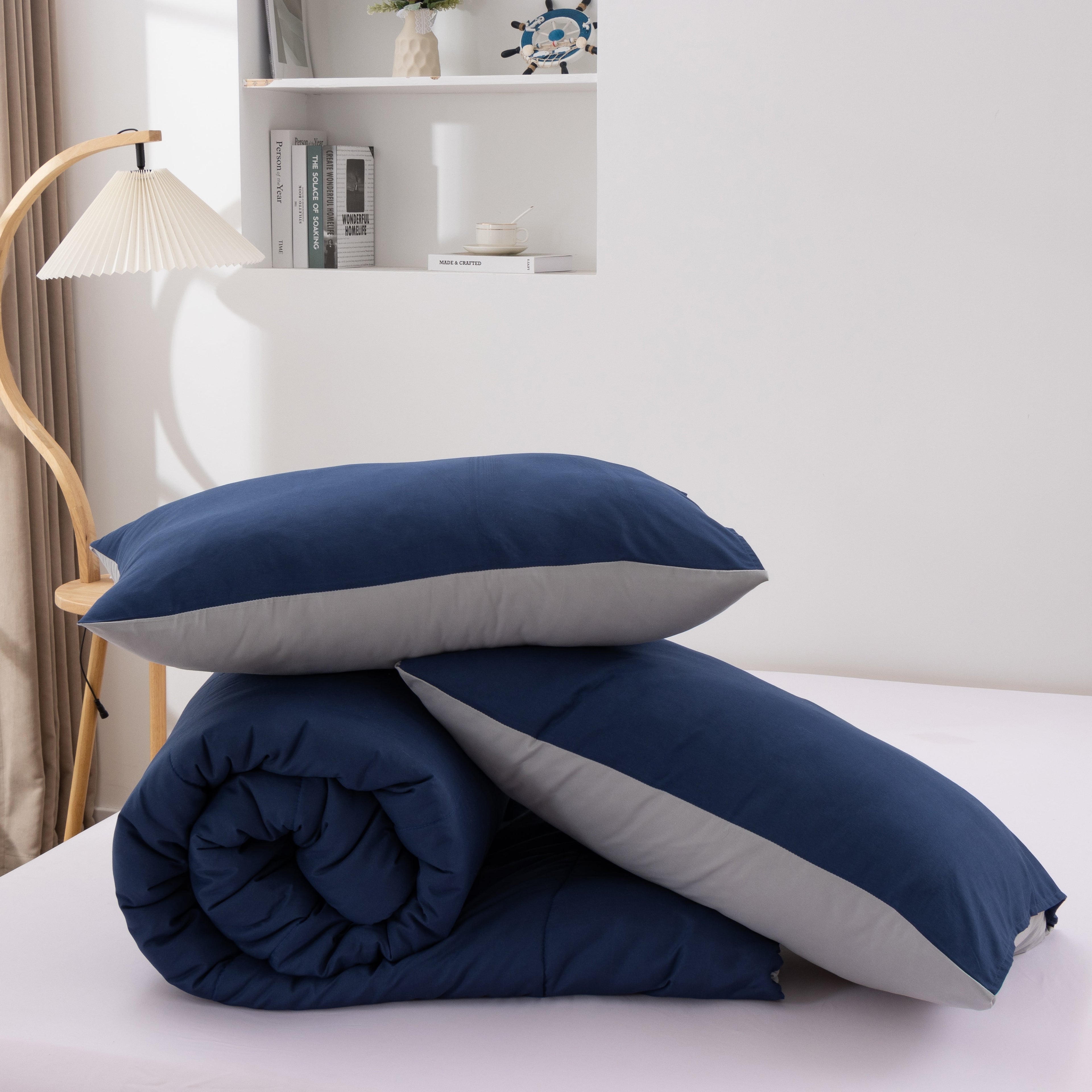 Queen Comforter Set All Season Reversible Bed Set with 2 Pillow Cases 3 Pieces Bedding Sets Down Alternative Blue/Gra... - Image 4