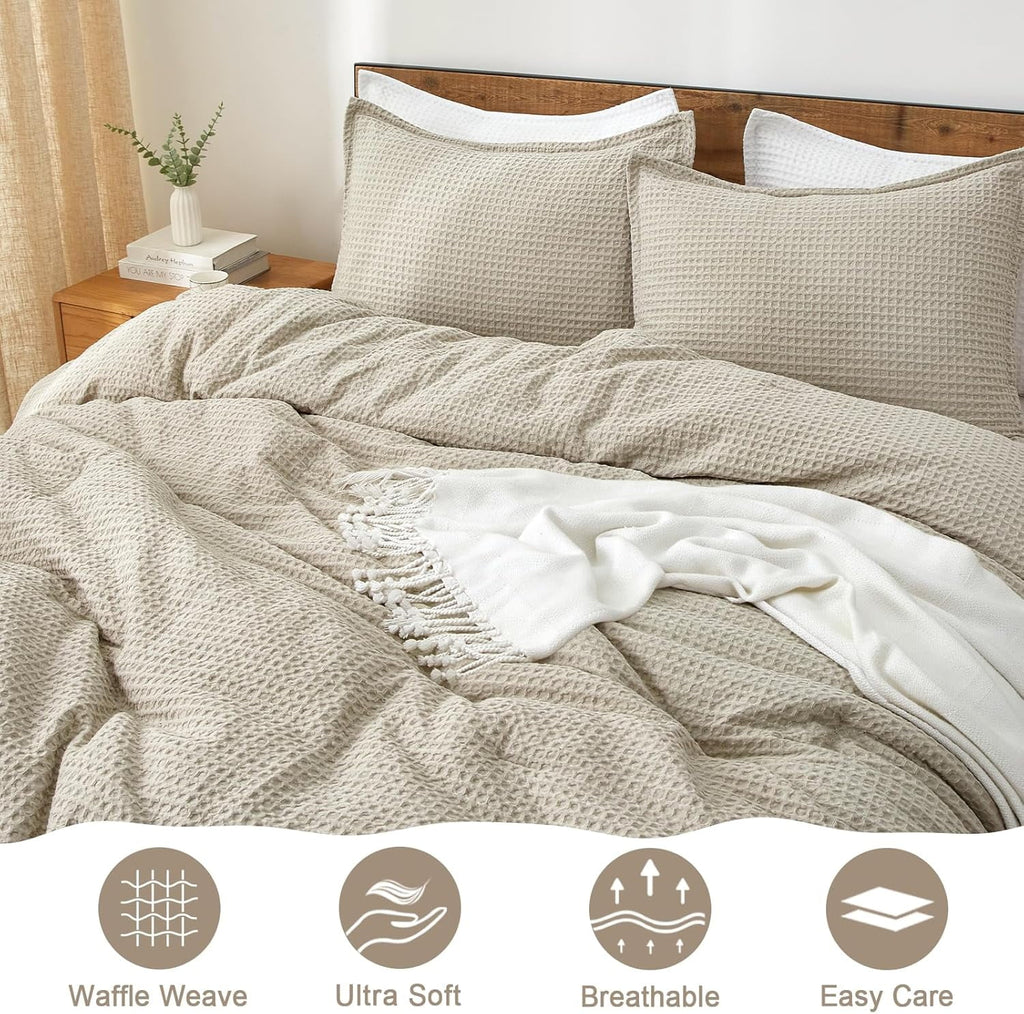 3-Piece Waffle Weave Comforter Set Queen Size, Lightweight Comfy Bedding Set for All Season, Ultra Soft Textured 1 Co... - Image 5