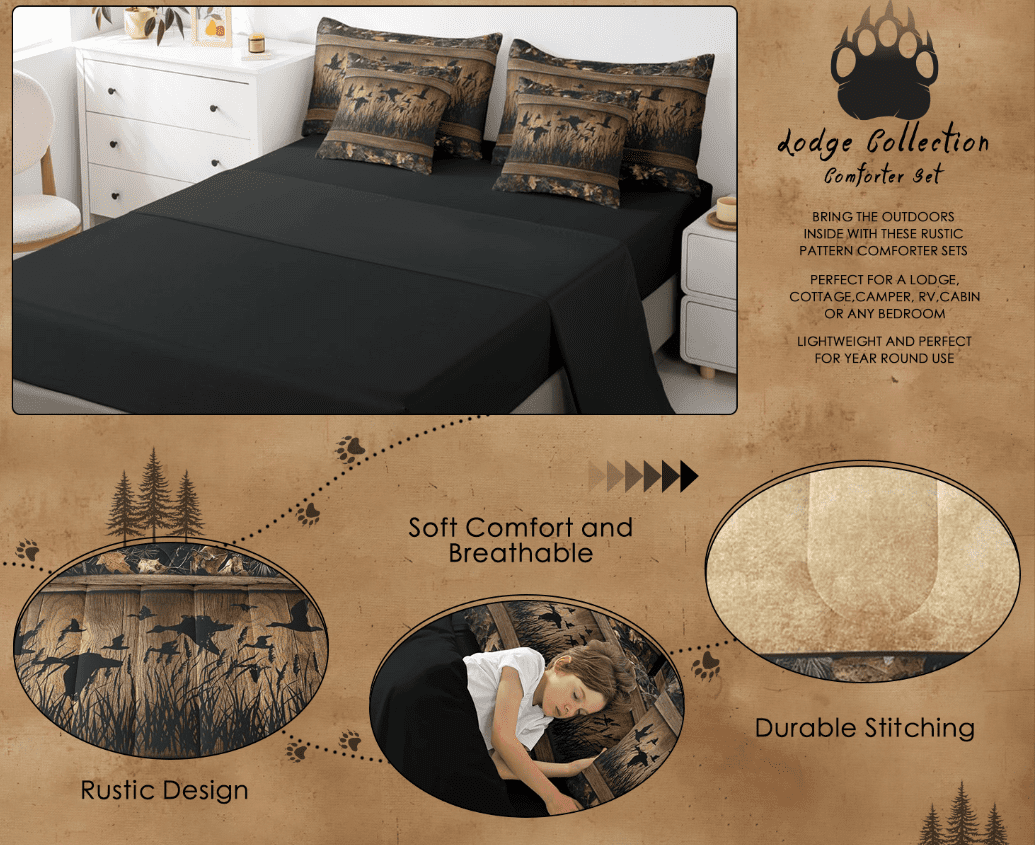 Erosebridal 7 Piece Camo Mallard Duck Comforter Set With Sheets Men Rustic Farmhouse Cabin Bed In A Bag Full,Hunting Woodland Duck Bedding S - Image 5