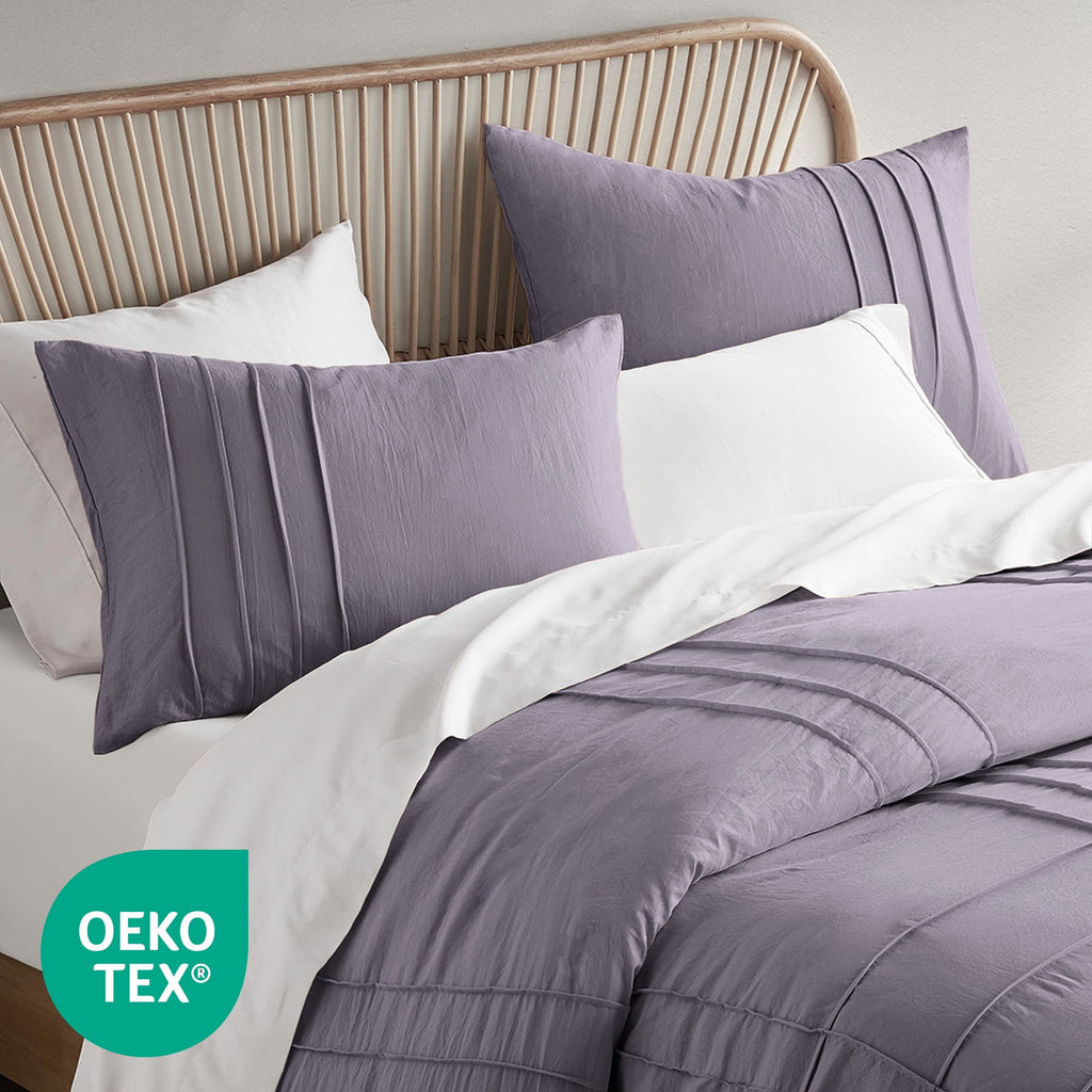 Full/Queen Comforter Set, Boho 3-Piece Pintuck Stitching Bedding Set, Soft Washed Pleated Bed Sets with Pillow Shams,... - Image 4