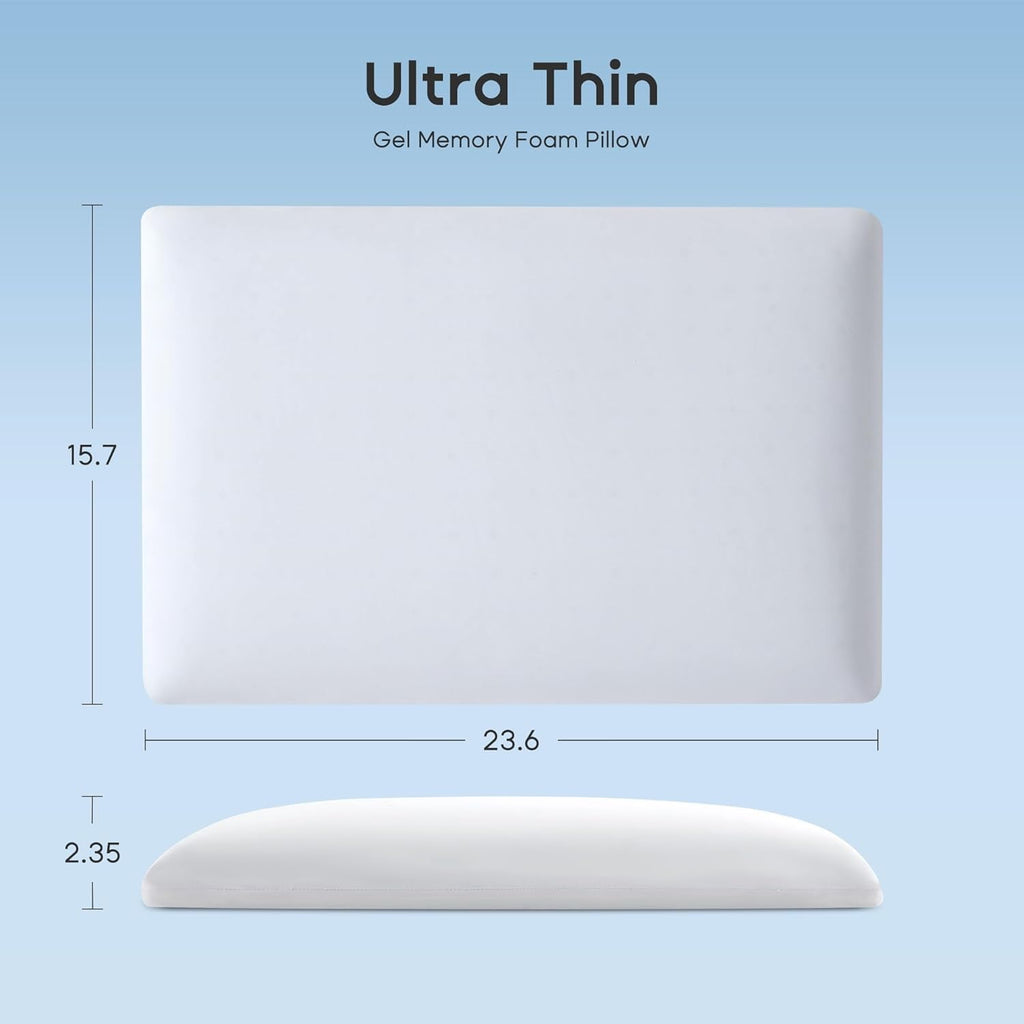 Sonive Ultra Thin Cooling Memory Foam Pillows, Summer Bed Pillows for Back, Stomach or Side Sleepers, Flat Pillow with Washable Cover, Premi - Image 4