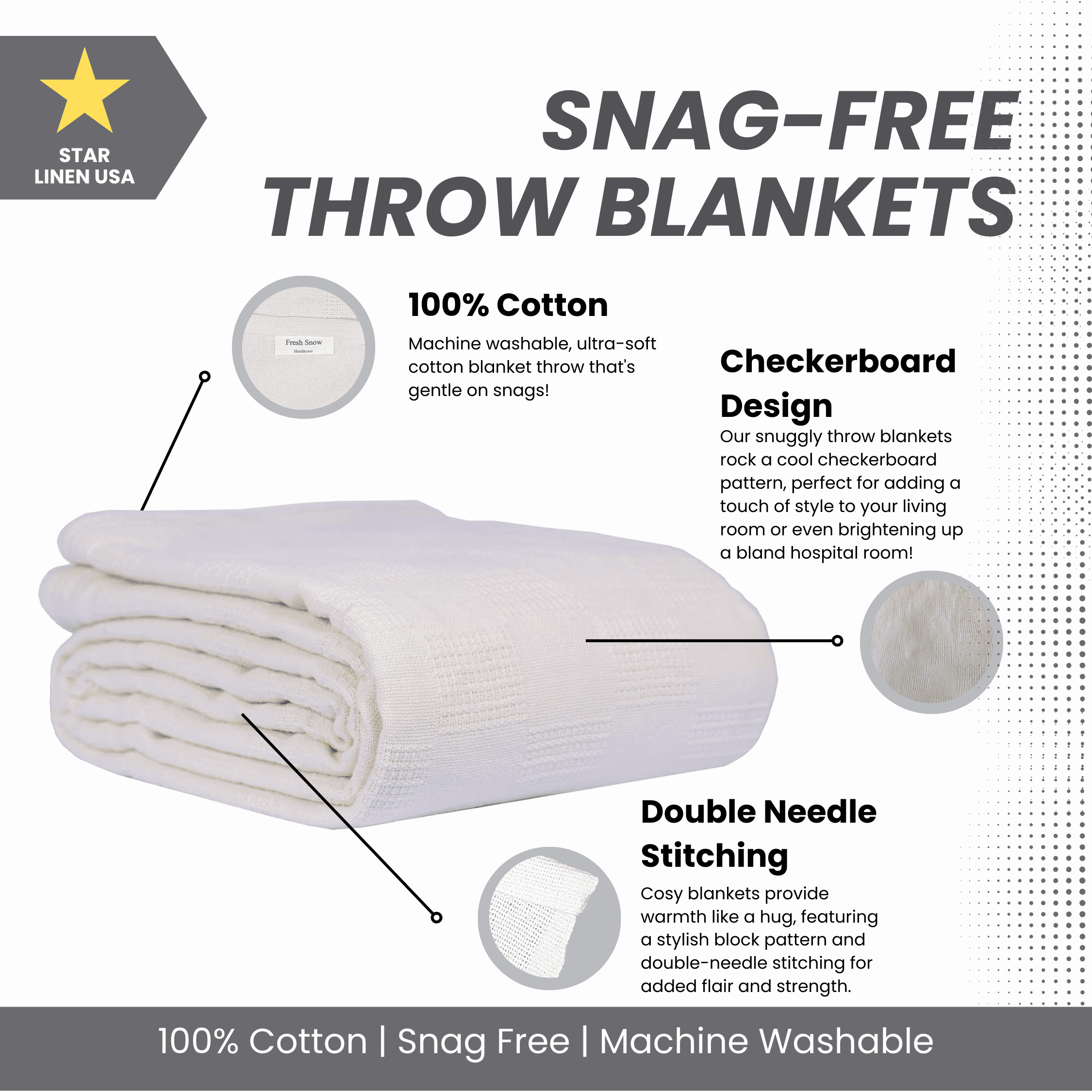 Hospital Thermal Blanket Throw Snag Free | 100% Cotton | Twin 66"x90" | White (1) - Image 2