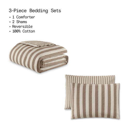 Beautiful 100% Cotton Striped 3-Piece Natural Comforter Set, Full/Queen by Drew Barrymore - Image 2