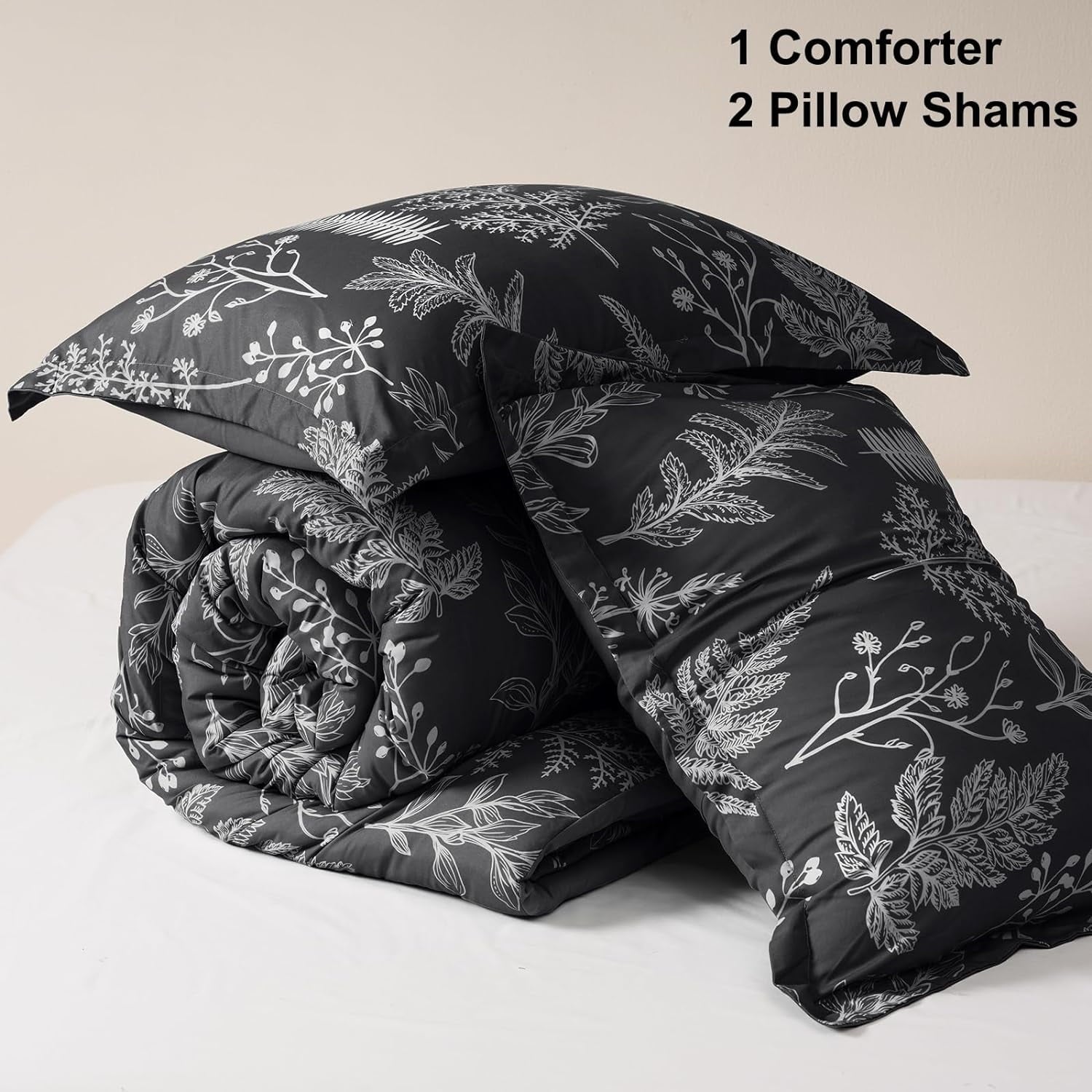 PHF 3 Pieces Printed Comforter Set Queen Size, Lightweight Botanical Floral Bed in a Bag, Ultra Soft Bedding Set with 1 Reversible Comforter - Image 6