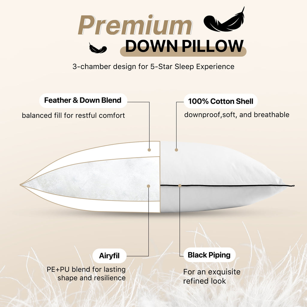 Feather Down Pillows Set of 2, Medium Firm Hotel Bed Pillow 2 Pack, Queen Size, 20 x 30 in. - Image 2