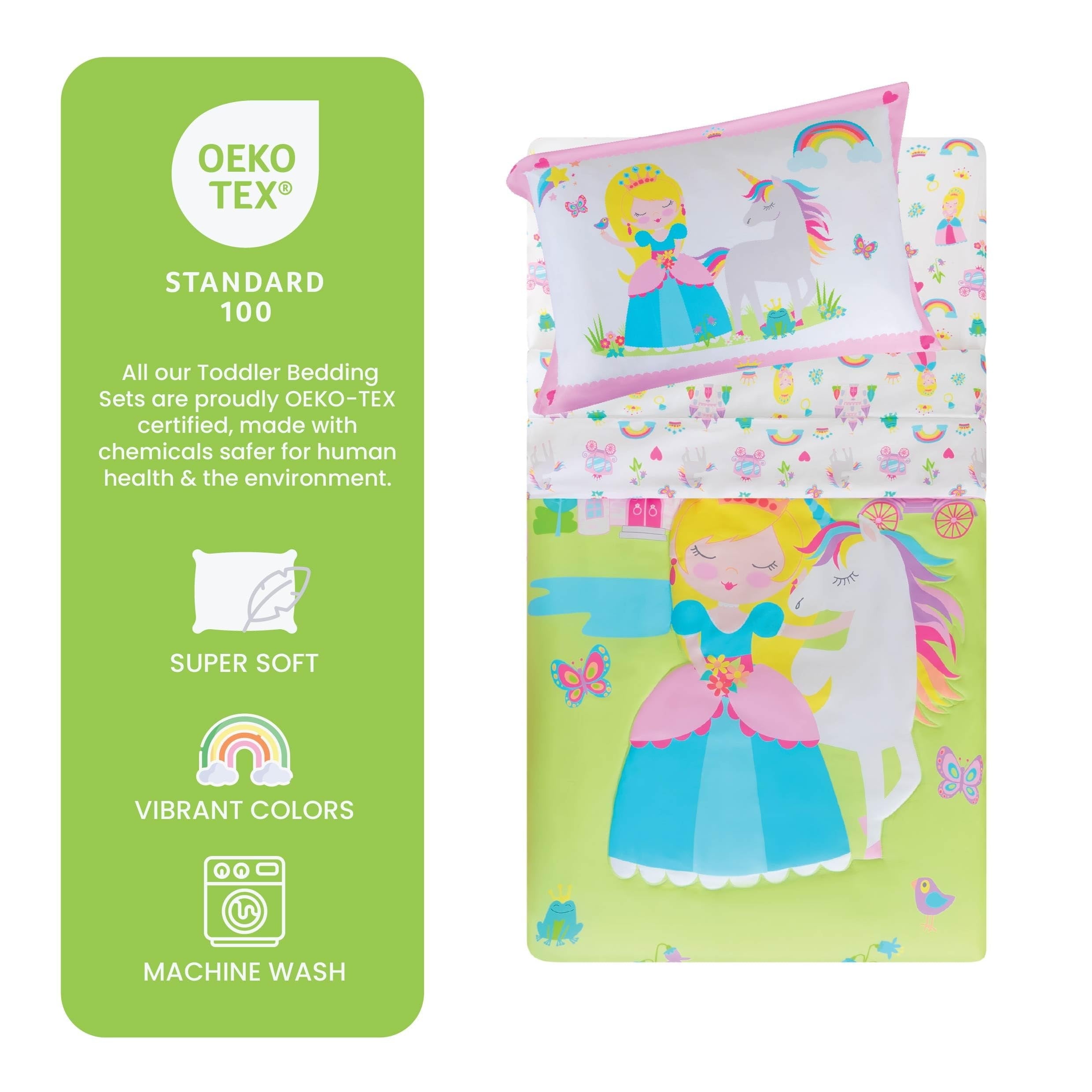 Princess Toddler Bedding Set for Girls - 4-Piece Toddler Bed Comforter Sets for Girls, Reversible Comforter & Pillowc... - Image 6