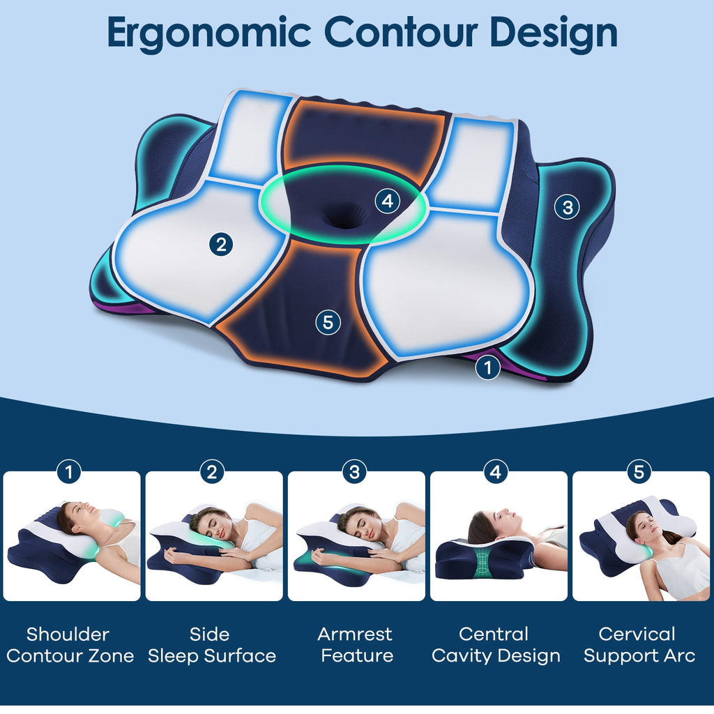 Cervical Neck Pillow for Pain Relief Sleeping, Memory Foam Pillow Neck Pillow Bed Pillow with Pillowcase for Side Bac... - Image 4