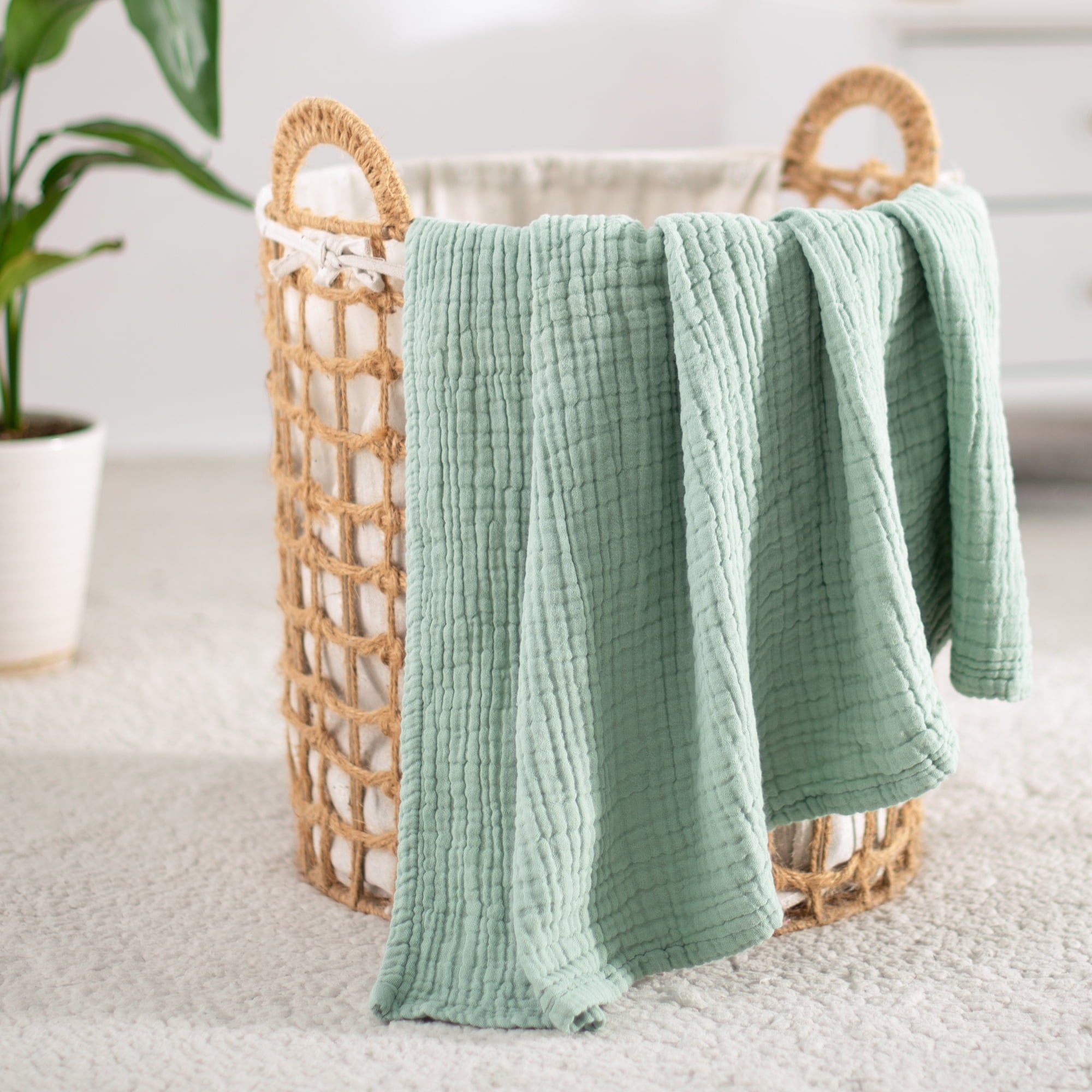 Carriediosa 100% Cotton Muslin Throw Blanket Gauze Blankets for Adults Soft Throws for Bed and Couch, 50" x 70" Sage Green - Image 6
