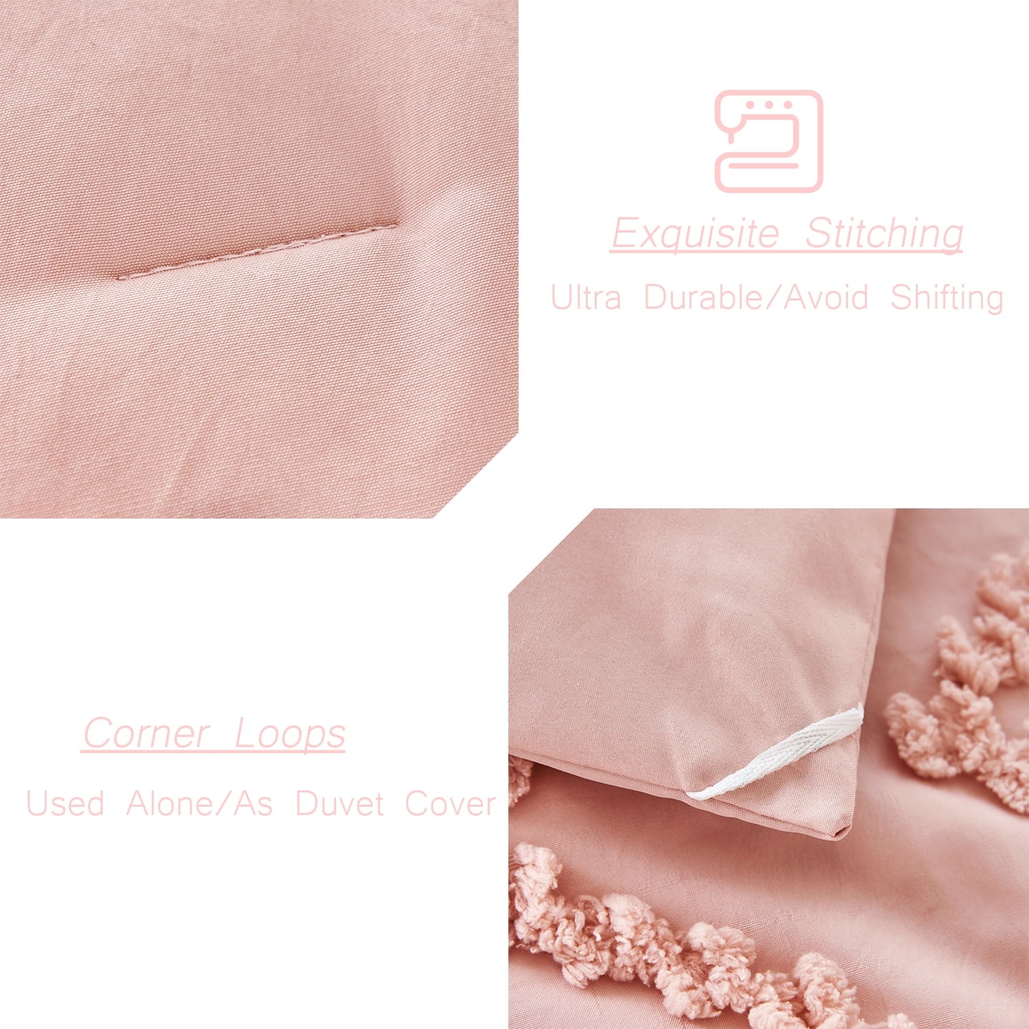 Pink Diamond Jacquard Comforter Set Queen 3 Pcs Bohemian Tufts Quilt Set for Kids Girls Adult 100% Soft Microfiber Be... - Image 3