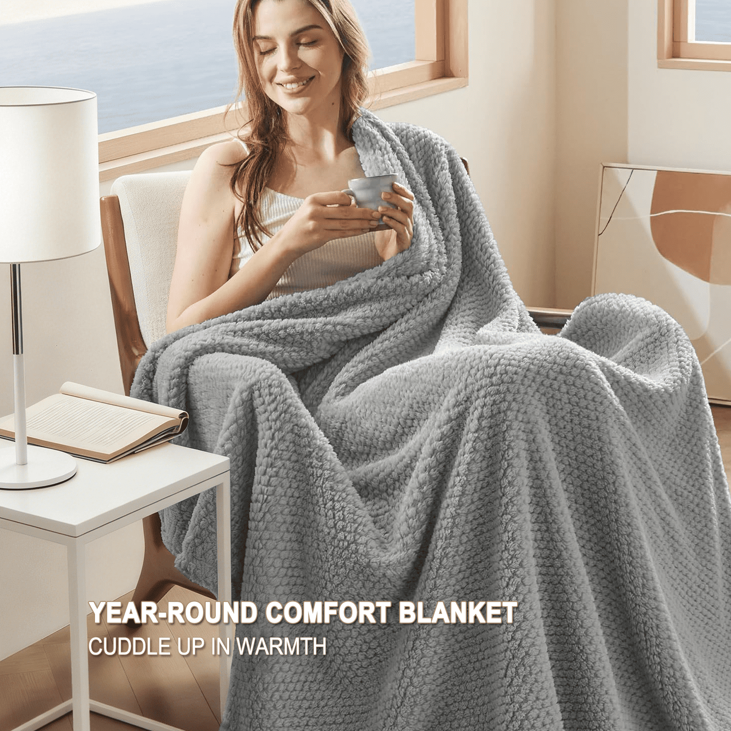 Throw Blanket, Decorative Throws with Waffle Wave Design, Super Soft Plush Fuzzy Blankets , Luxury Lightweight and Br... - Image 2