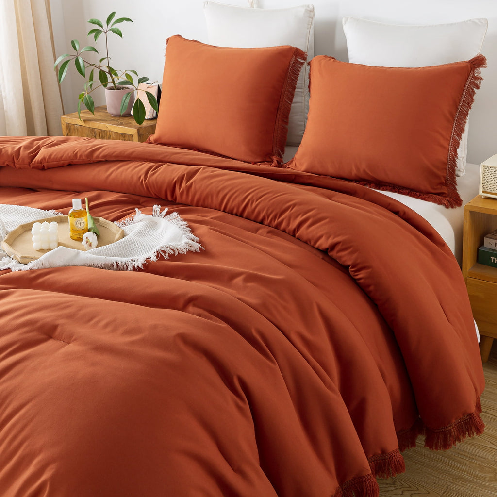King Size Comforter Sets Burnt Orange, 3 Pieces Soft Fluffy Boho Bedding Comforter Sets for King Bed, All Season Terr... - Image 2