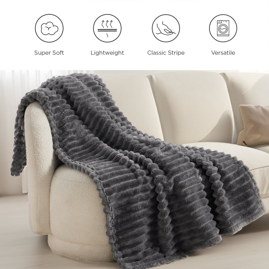 Grey Fleece Throw Blanket for Couch - Super Soft Cozy Blankets for Women, Girls, 50x60 inches - Image 6