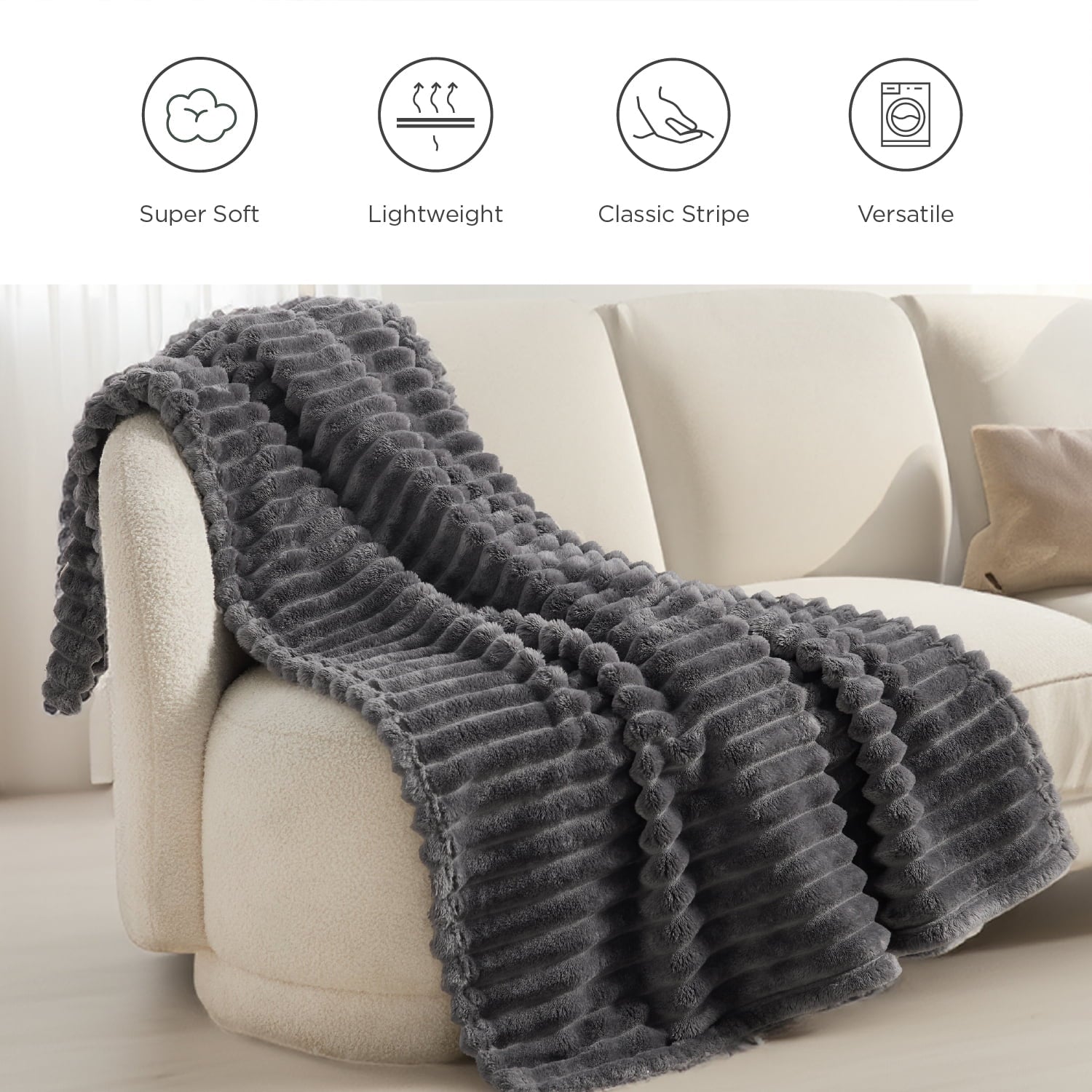 Grey Fleece Throw Blanket for Couch - Super Soft Cozy Blankets for Women, Girls, 50x60 inches - Image 6