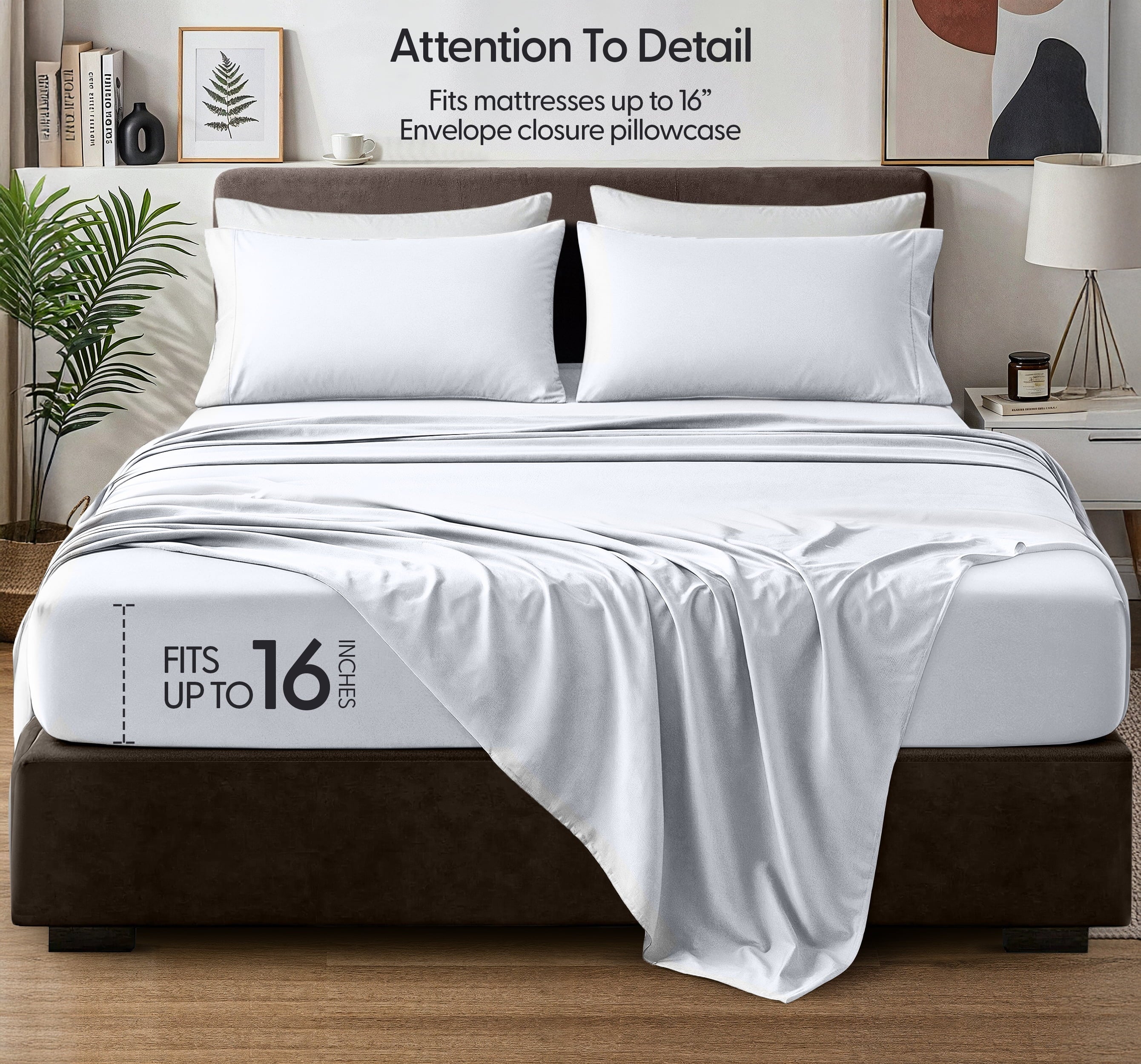 Beddora Queen Size Bed Sheet Set in Bright White – 4 Piece Microfiber Sheets, Ultra-Soft, Deep Pocket, Wrinkle-Resistant, Easy Care, Adult - Image 3