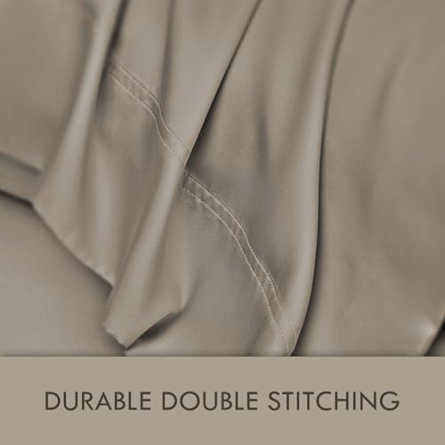 Home 4-Piece Queen Bamboo Bed Sheet Set, 100% Organic Cooling Fabric, 16" Deep Pocket, Taupe - Image 4