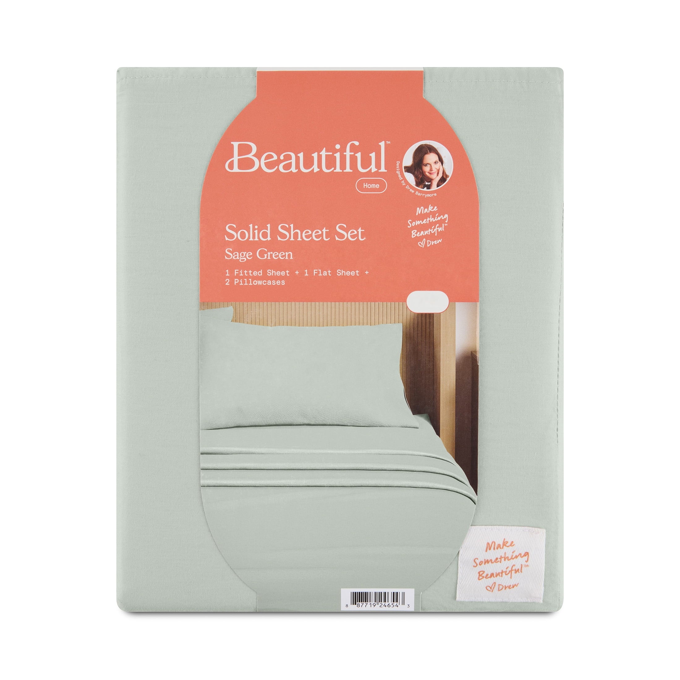 Solid 4-Piece 100% Cotton Washed Percale Sage Green Sheet Set, Full - Image 3