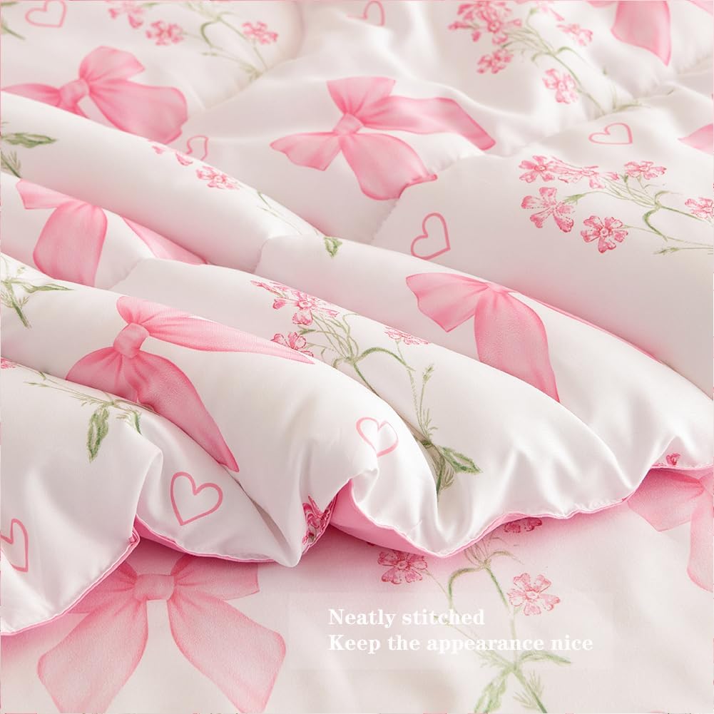 JOLUSERE Pink Bowknot Girls Comforter Set Twin Size, 3 Pieces Bows Princess Style Bedding Set for Girls for All Season - Image 6