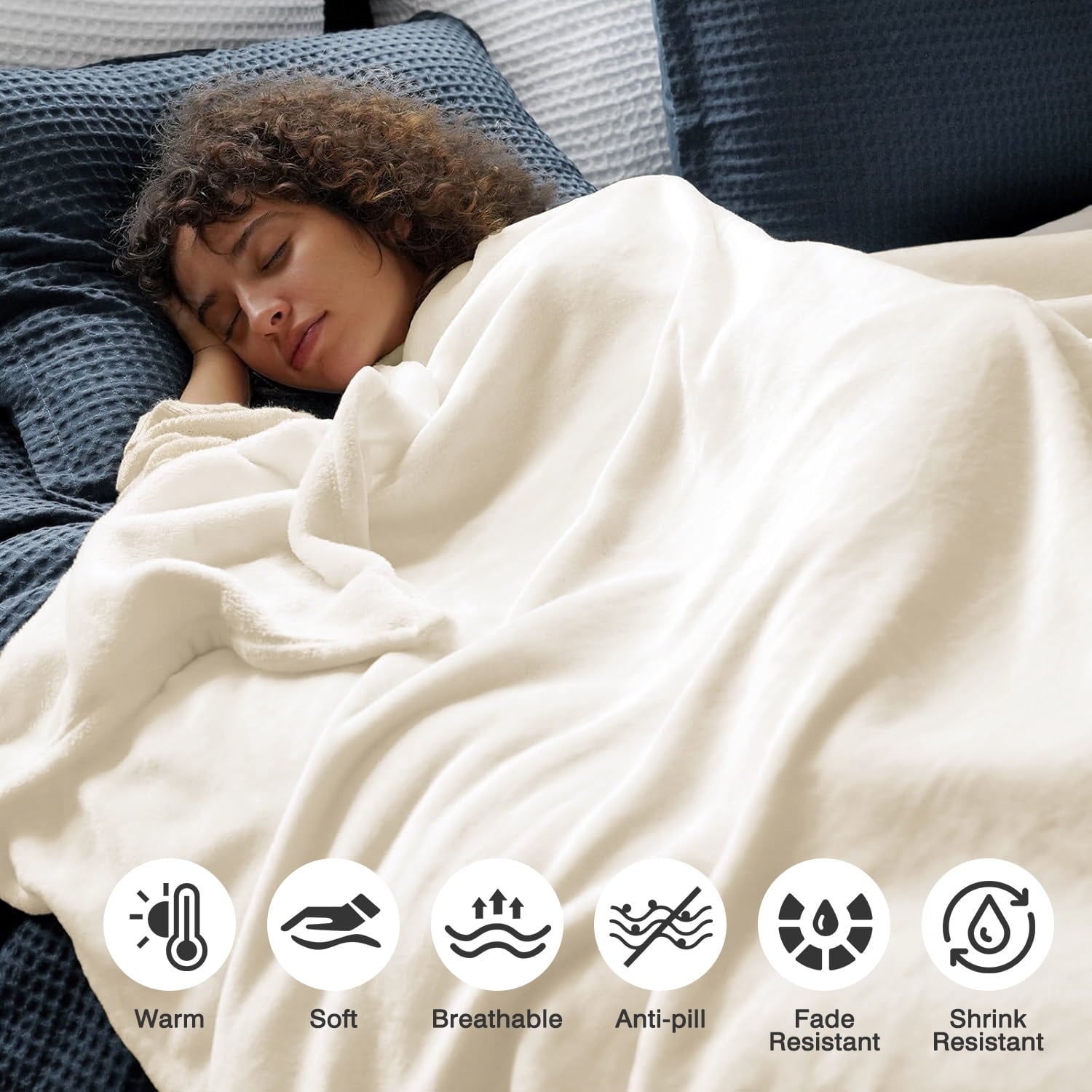 Throw Blanket, 50x60 inch Soft & Warm Blanket for Sleep Snap, Lightweight Reversible Bed Blankets and Cozy Throws for... - Image 4