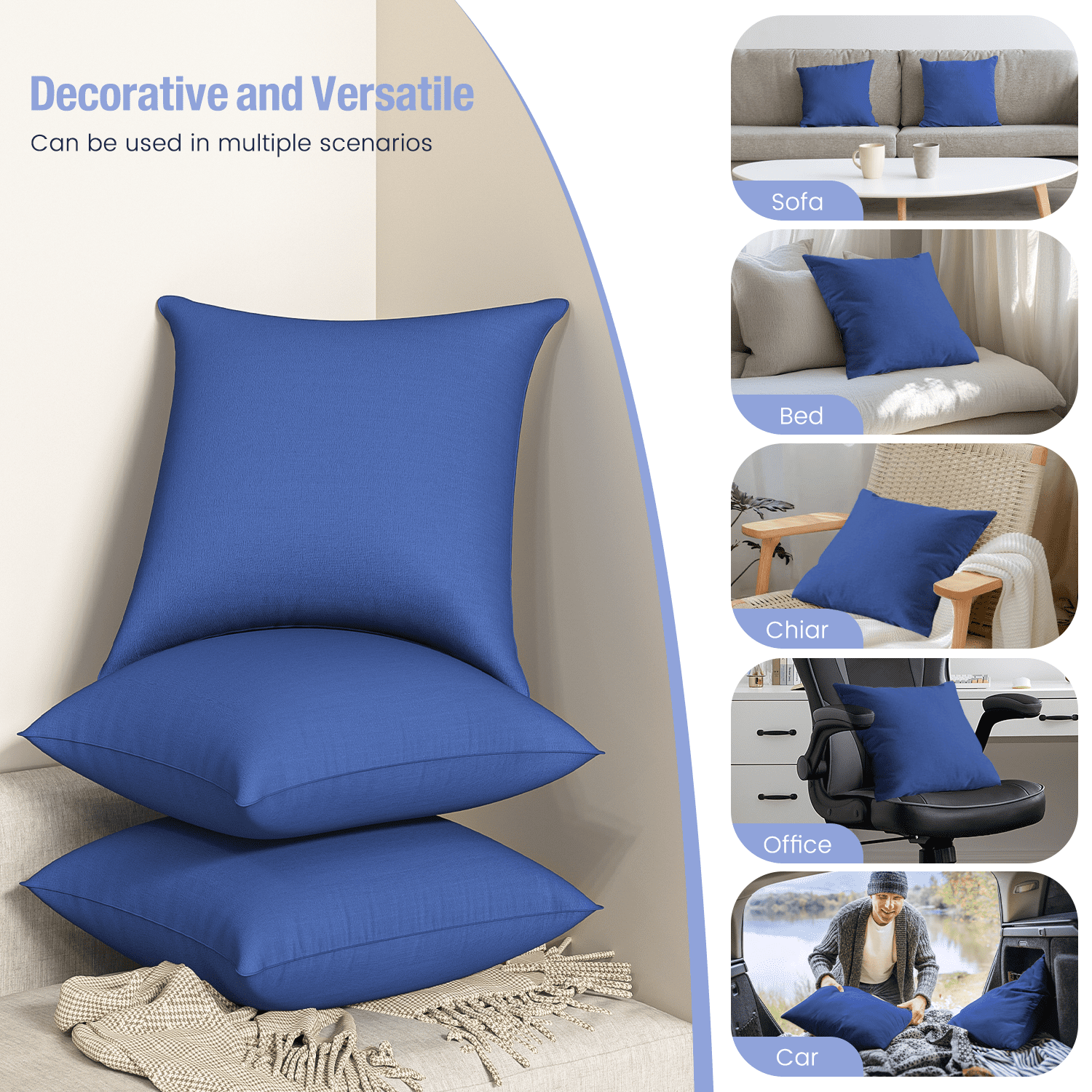 Throw Pillow Inserts Set of 2, Indoor Decorative 18x18 inches Square Pillows for Couch, Sofa, Bed, Supportive Cushion and Sham with Premium - Image 2