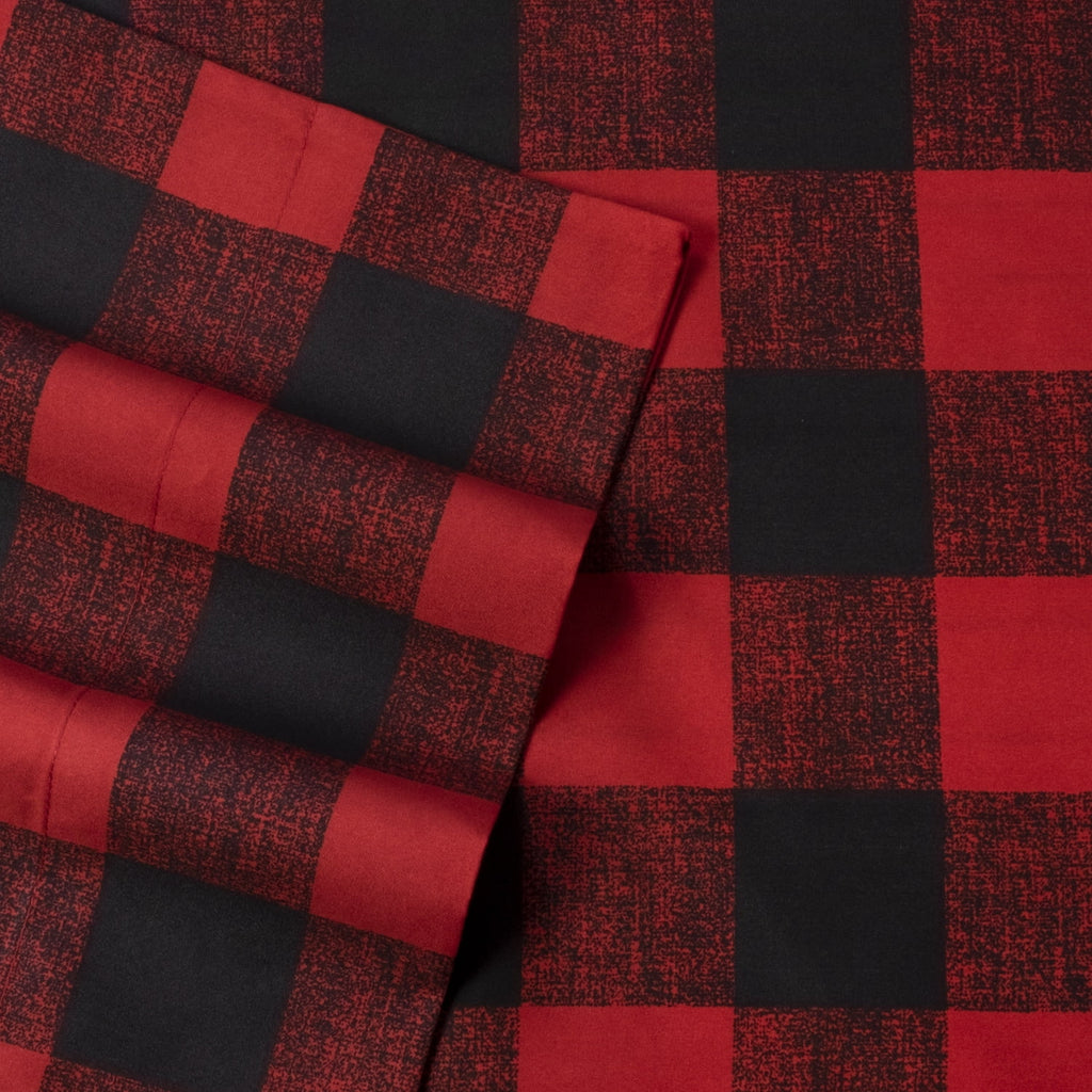 Buffalo Plaid Black and Red 4 Piece Bed Sheet Set - Twin - Image 4
