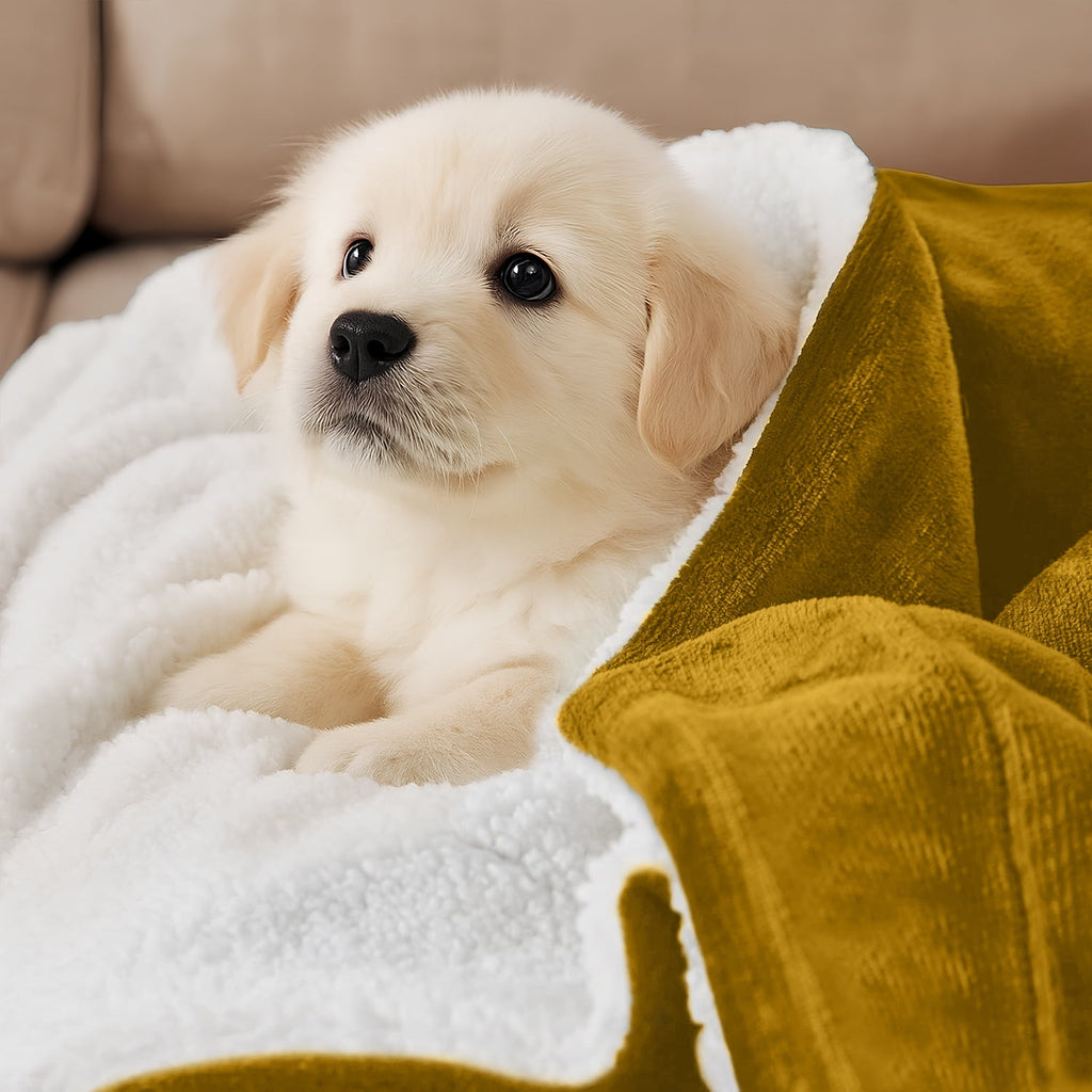 Moonlight20015 Sherpa Blanket Fluffy Plush Couch & Travel Blanket Reversible Throw Size Ochre Color - Image 4