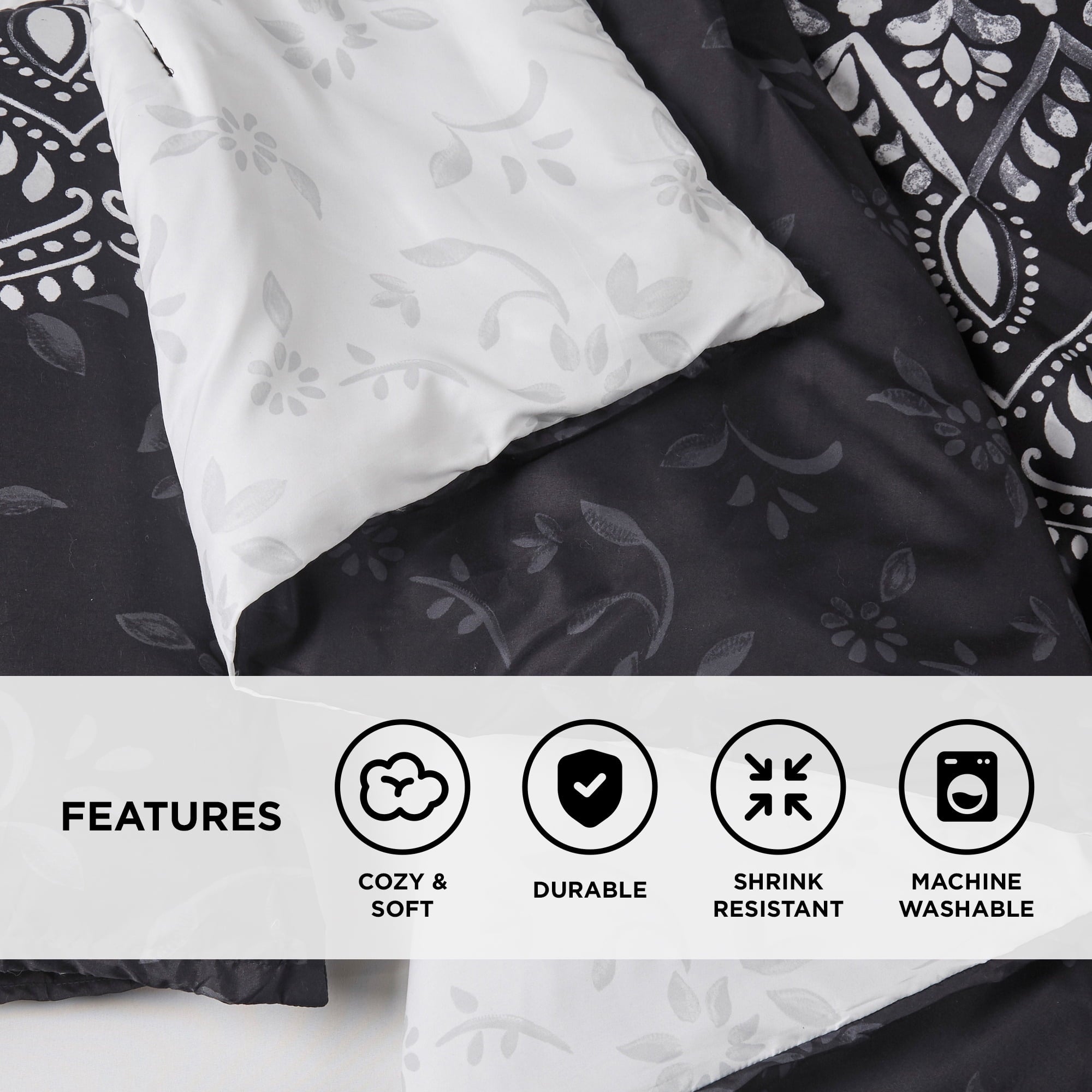 Queen Comforter Set, Bedding Comforter Set Queen Size W/ Side Pockets, Black, 9 Pieces - Image 6
