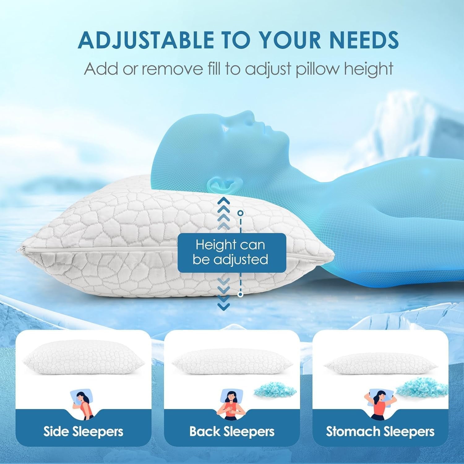SUPA MODERN Cooling Bed Pillows Queen Size Set of 2, Shredded Memory Foam Pillows for Sleeping 2 Pack, Adjustable Soft Firm Pillow for Side - Image 4