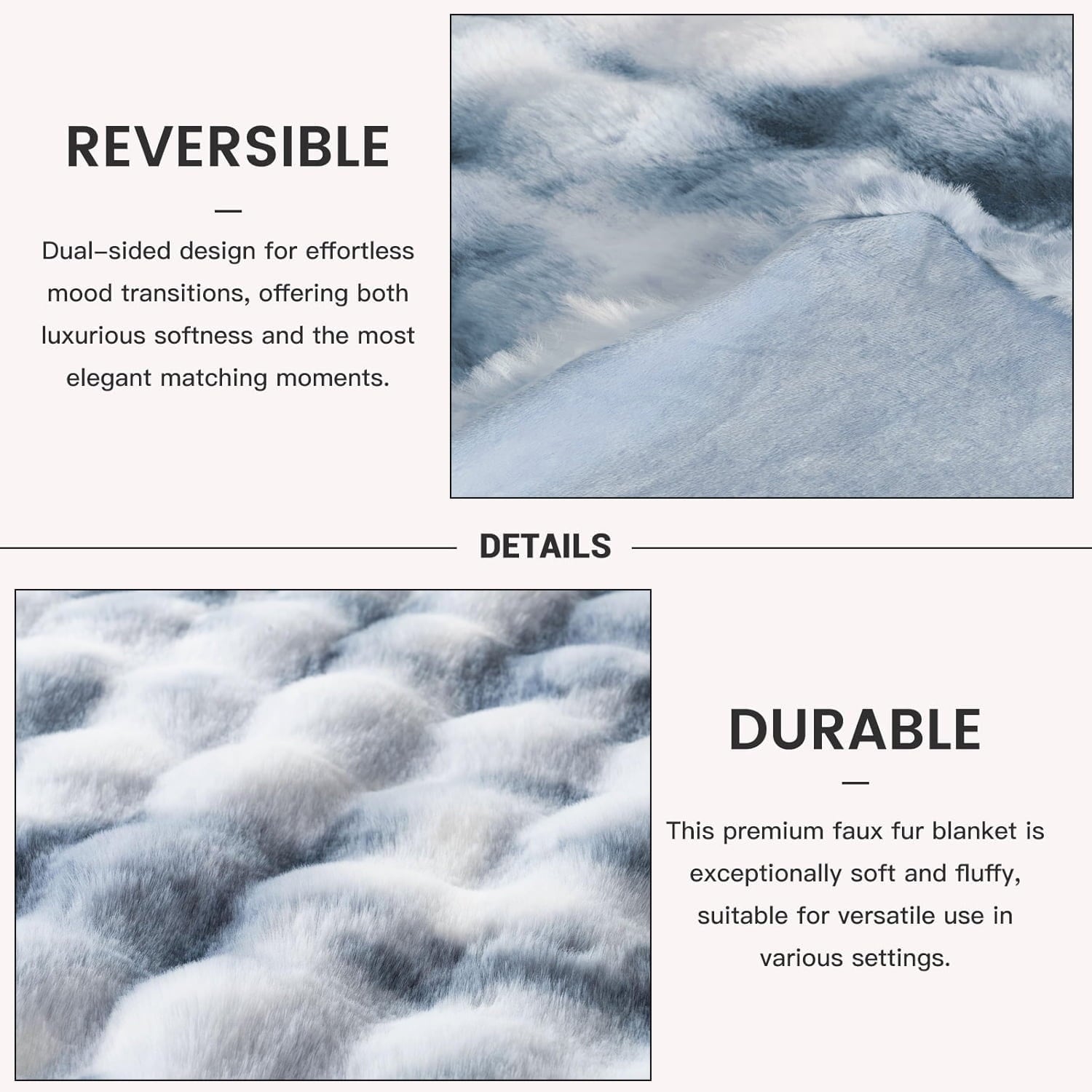 GHOUSE Faux Fur Blanket Fluffy Luxury Throw Blanket Plush Fuzzy Blanket for Couch Bed 50×60 Inches Tie-dyed Blue - Image 3