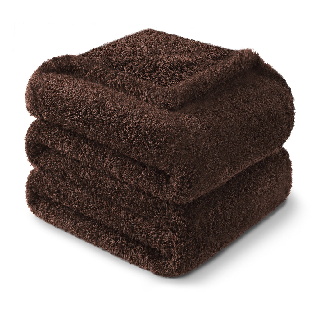 Fuzzy Fleece Throw Blanket for Couch Sofa, Lightweight Fluffy Solid Velvet Blanket, 50x60 Inches, Coffee - Image 5