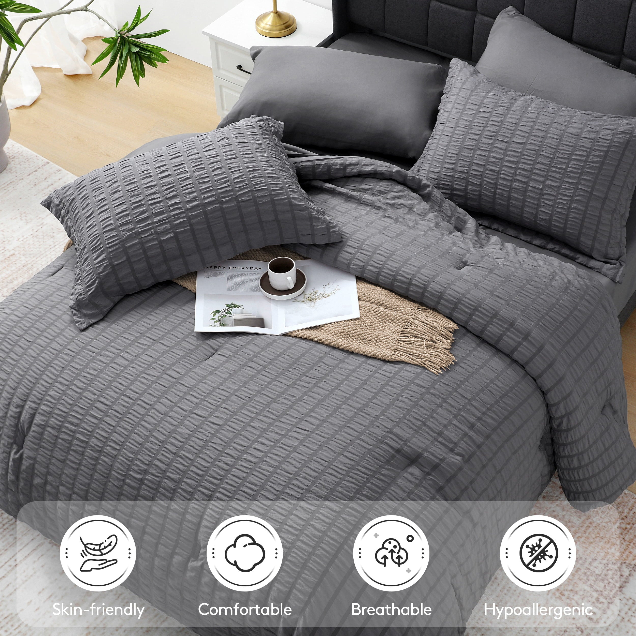 Vccoem 7 Piece Queen Comforter Set, Bed in a Bag with Sheets, Pillowcases & Shams, All Season Soft Bedding, Cozy and Lightweight, Machine Wa - Image 6