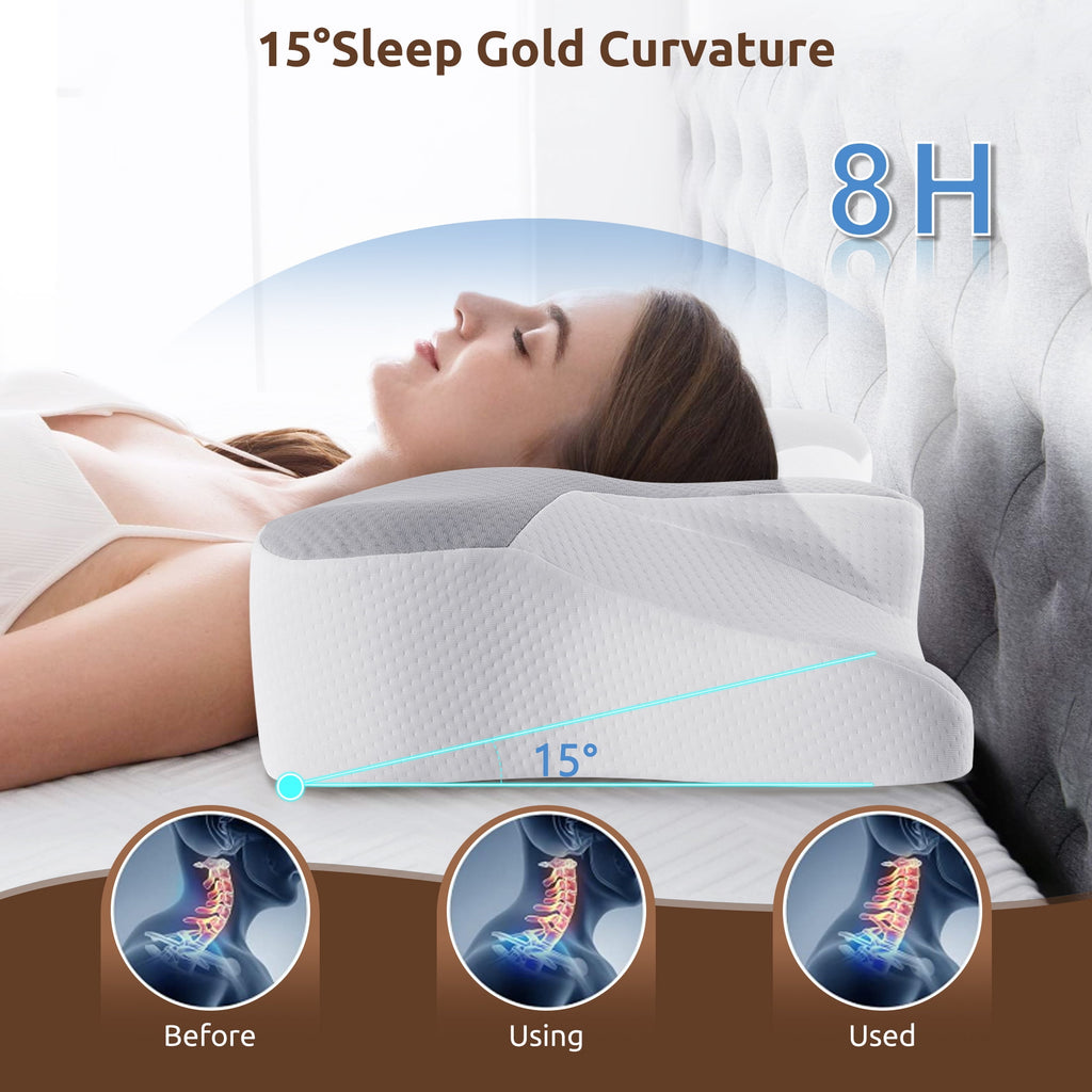 Memory Foam Pillow for Neck Pain Relief Cervical Sleepers Standard/Queen Gray - Image 3
