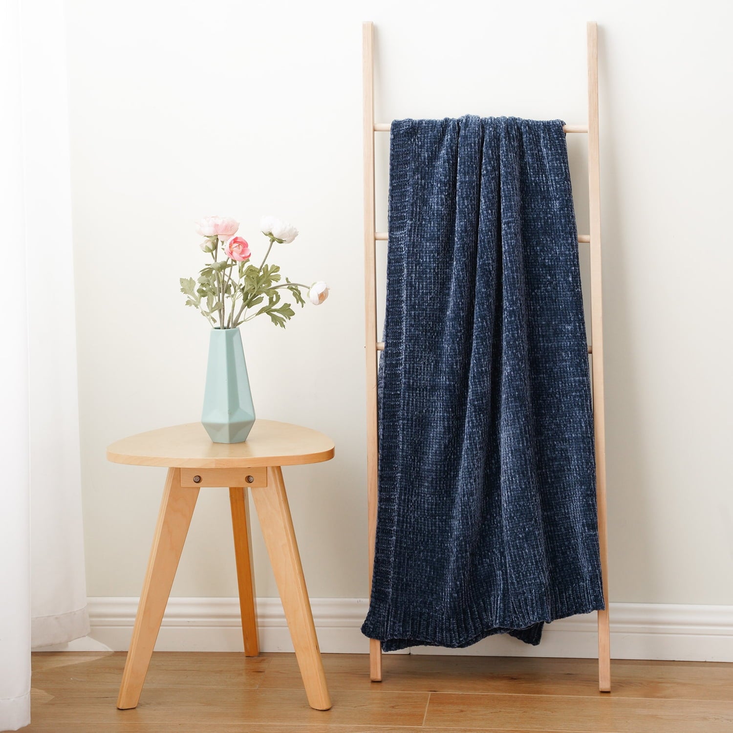 Navy Blue Chenille Throw for Couch Bed,Soft Navy Knit Blanket, Housewarming Gifts, 51"x 67" - Image 6