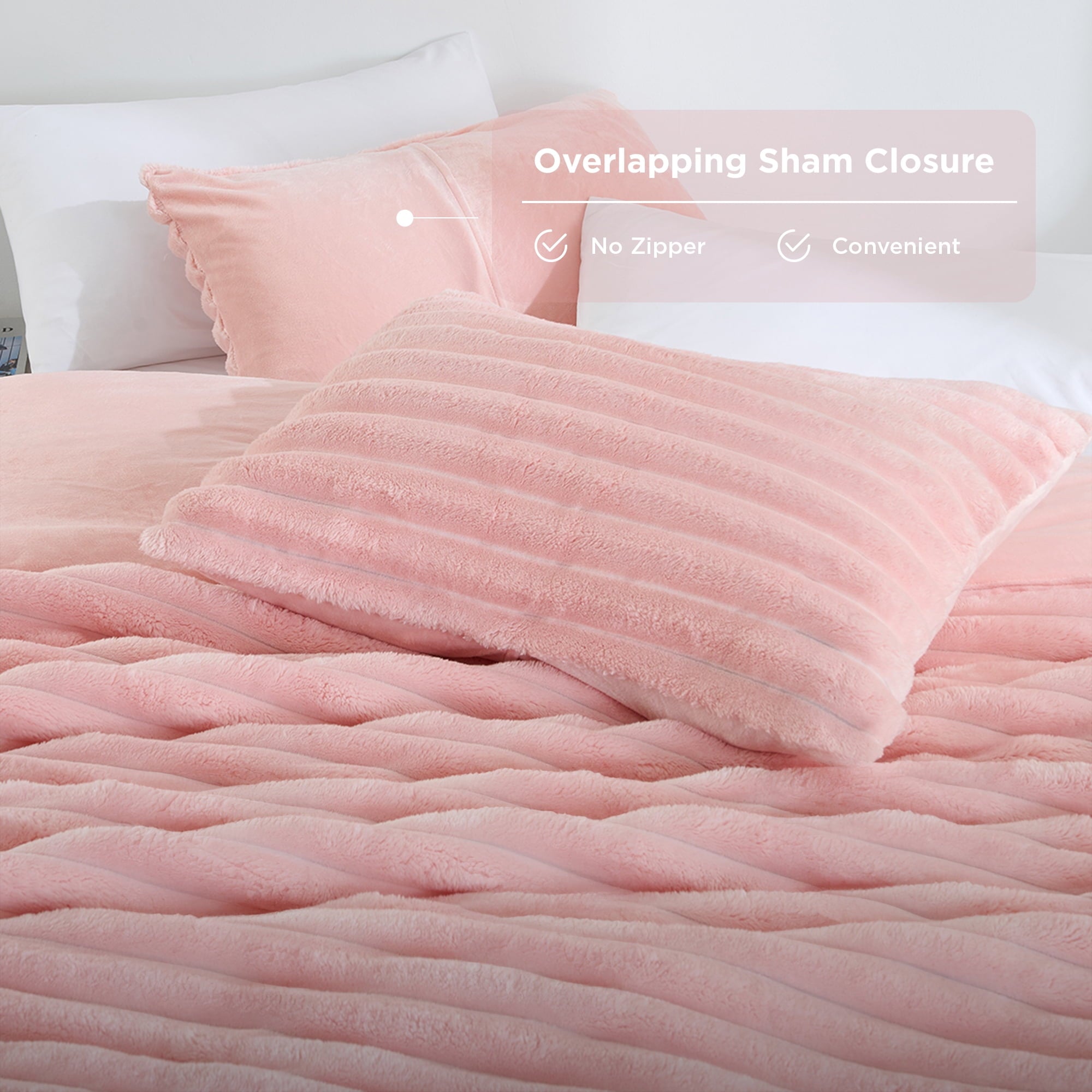 Full/Queen Size Comforter Set, Fluffy Ribbed Plush Comforter Set, 3-Piece Bedding Set, Pink - Image 2