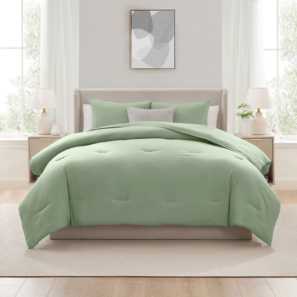 Comforter Sets, All Season Lightweight Solid Queen Comforter Set, 3-Pc Bedding Sets, Sage Green - Image 3