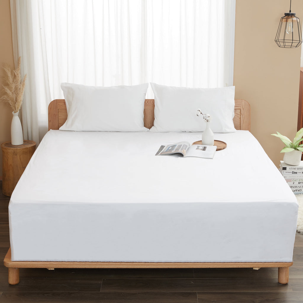 100% Cotton Queen Size Fitted Sheet Only, 300 Thread Count White Fitted Bed Sheet with 22” Extra Deep Pocket, Soft & ... - Image 3