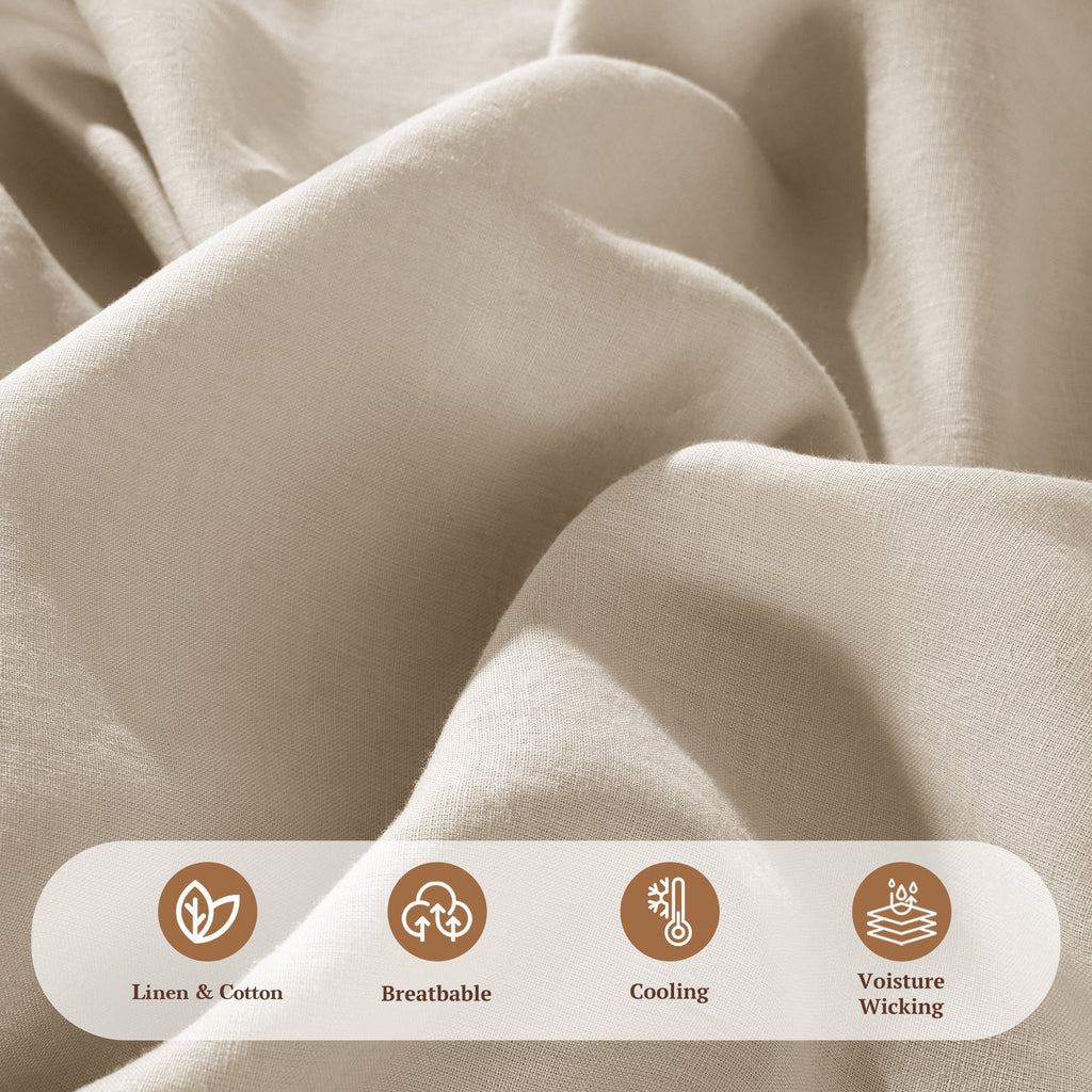Natural Linen Cotton Bed Sheets Set, Deep Pocket - Breathable - Durable - 4 Pieces (Linen, Queen) - Image 4