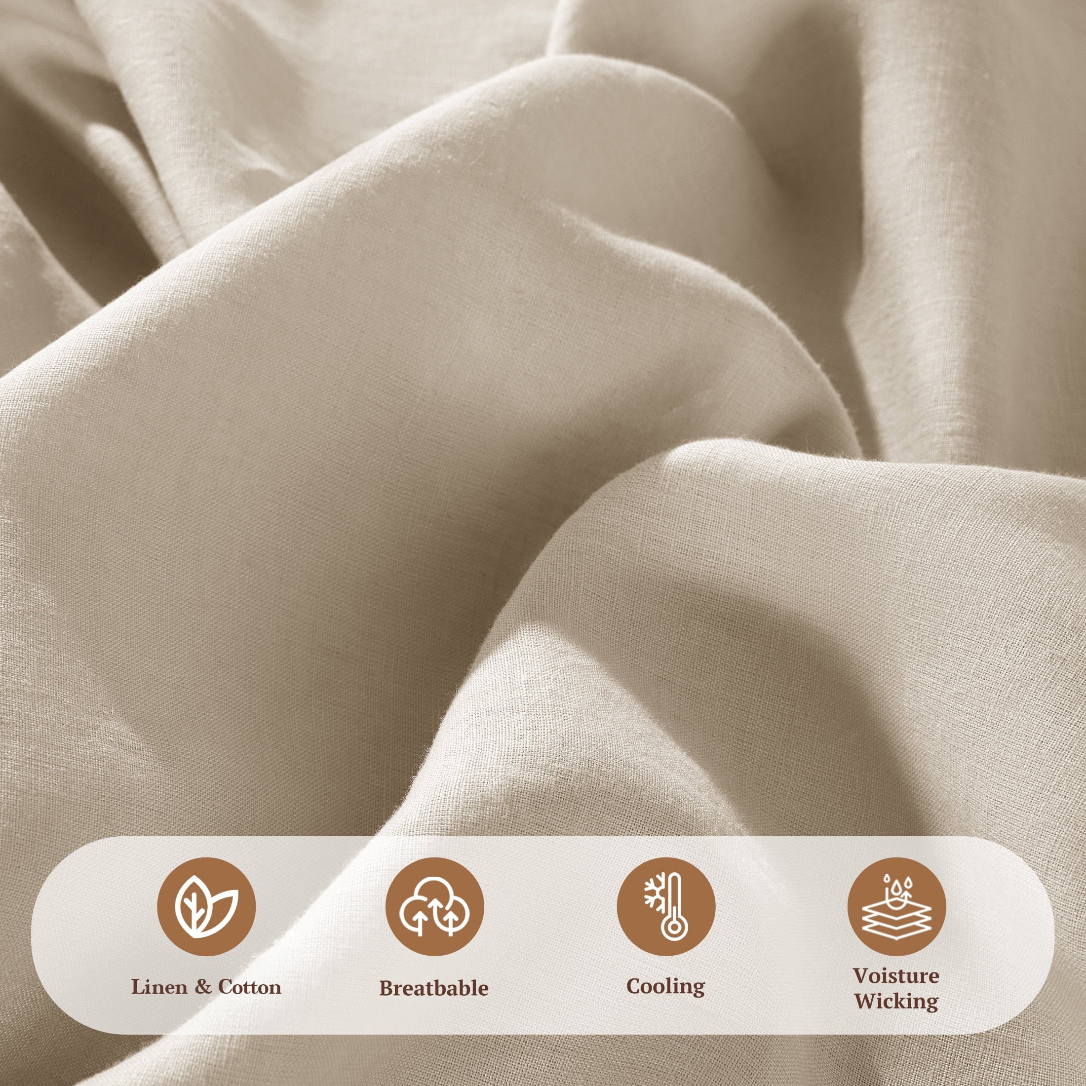 Natural Linen Cotton Bed Sheets Set, Deep Pocket - Breathable - Durable - 4 Pieces (Linen, Queen) - Image 4