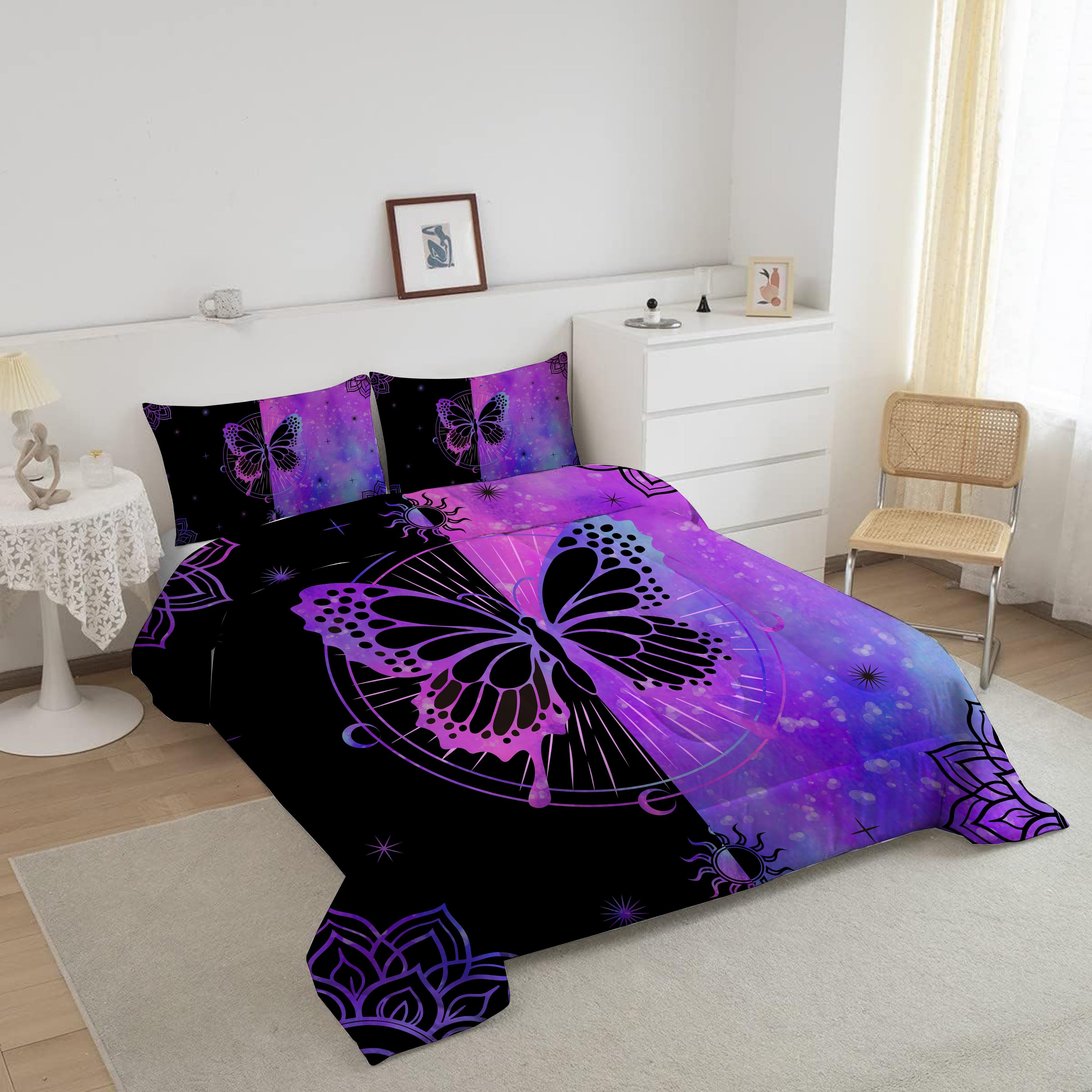 Butterfly Comforter Set Full Size for Girls Kids Teens Black Blue Purple Tie Dye Bedding Set 3 Pieces - Image 6