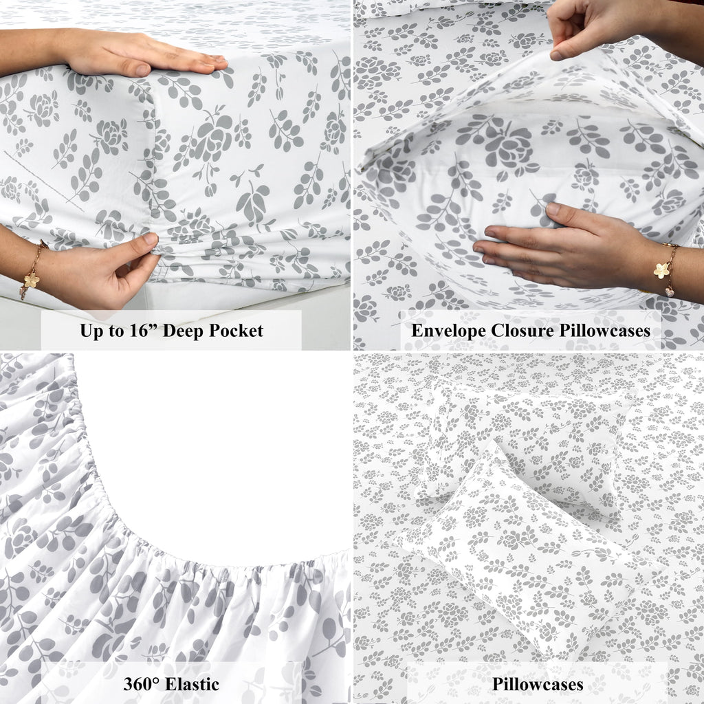 Lux Decor Twin Microfiber Bed Sheets - 3 Piece Floral Sheet Set, Soft Breathable Bedding, Wrinlkle Resistant, OEKO-TE... - Image 4