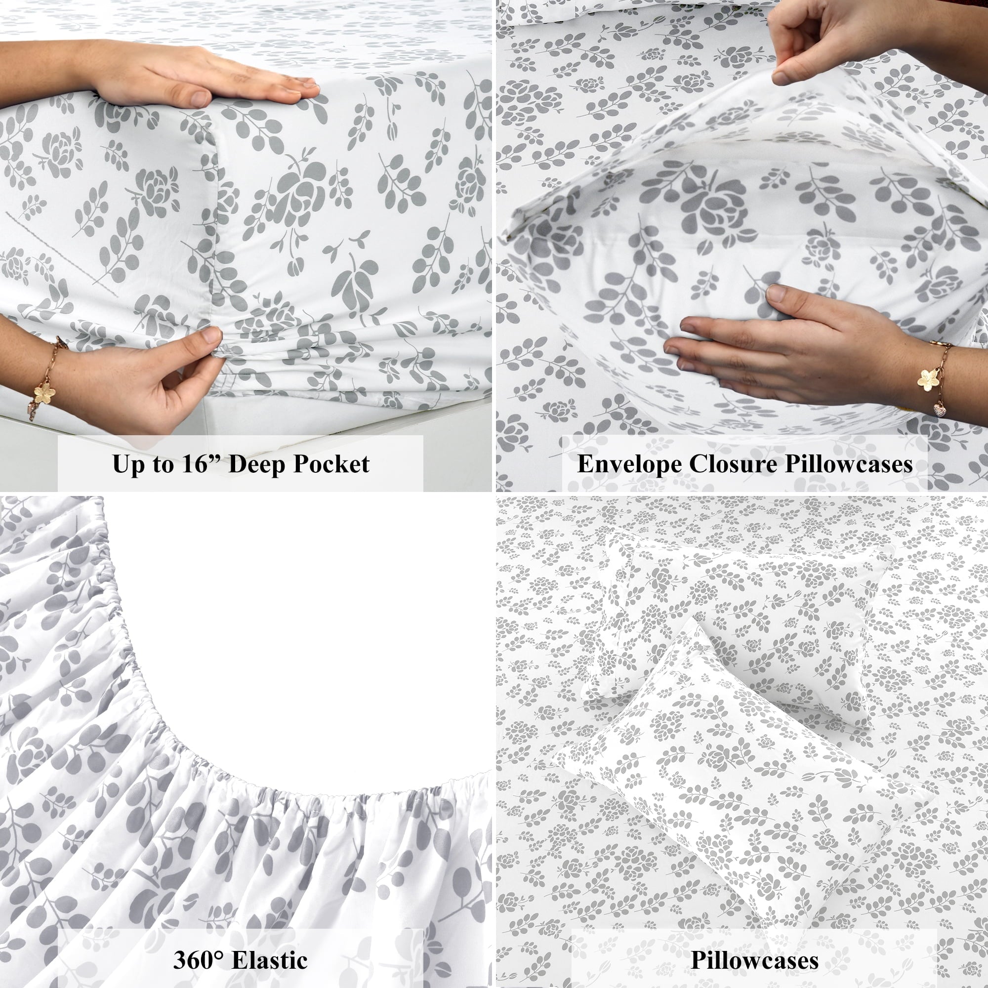 Lux Decor Twin Microfiber Bed Sheets - 3 Piece Floral Sheet Set, Soft Breathable Bedding, Wrinlkle Resistant, OEKO-TE... - Image 4